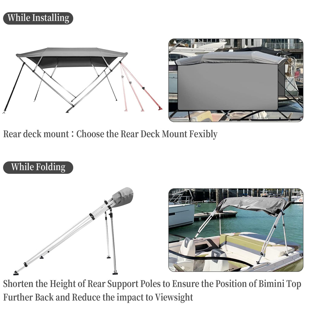 Garvee 4 Bow Bimini Top Boat Cover, 8' L x 54" H x 67"-72" W Boat Canopy with 1 Inch Aluminum Alloy Frame, Include 2 Straps, 2 Adjustable Rear Support Pole, Zippered Storage Boot, PU Coating Canvas - 8ft L*54 inch H*67inch-72inch W