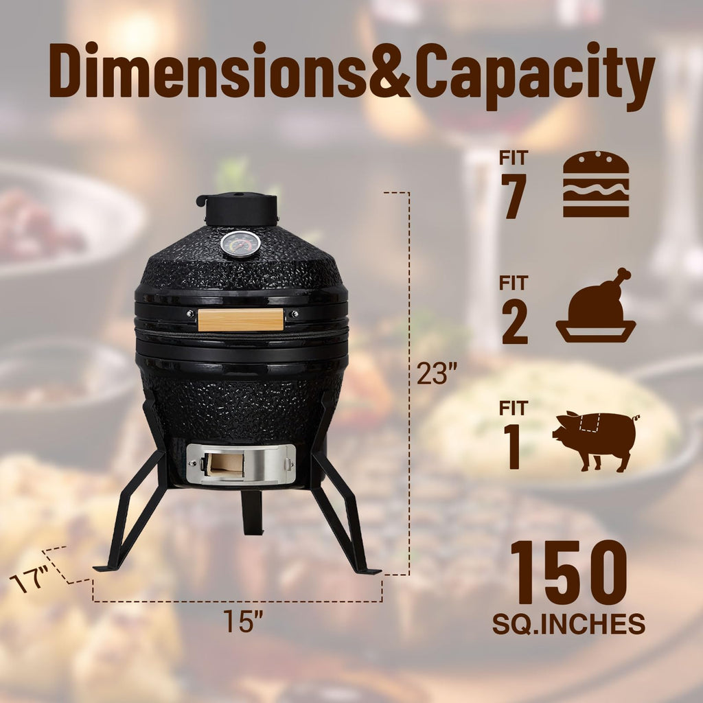 Garvee 13 Inch Portable Charcoal Grill with Cast Iron Stand and Heat Deflectors, Ceramic BBQ Charcoal Grill Heavy Duty with 10.6" Stainless Steel Grid for Outdoor Camping Smoking Grilling Baking Barbecue