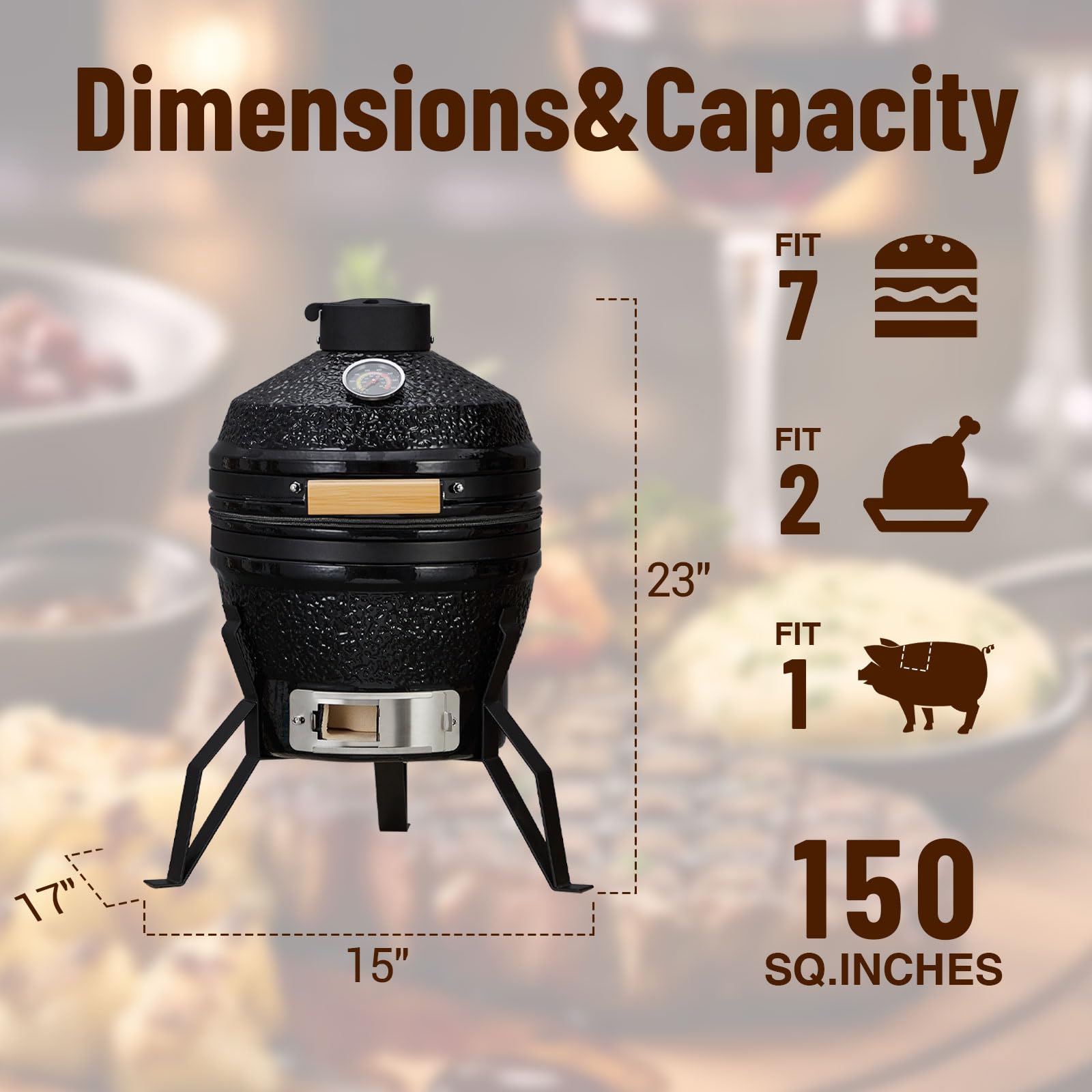 Garvee 13 Inch Portable Charcoal Grill with Cast Iron Stand and Heat Deflectors, Ceramic BBQ Charcoal Grill Heavy Duty with 10.6" Stainless Steel Grid for Outdoor Camping Smoking Grilling Baking Barbecue