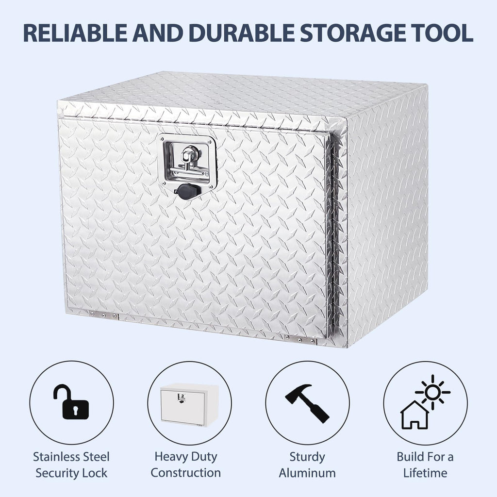 Garvee 24 Inch Heavy Duty Aluminum Tool Underbody Box, Waterproof Truck Storage Organizer Chest, Silver