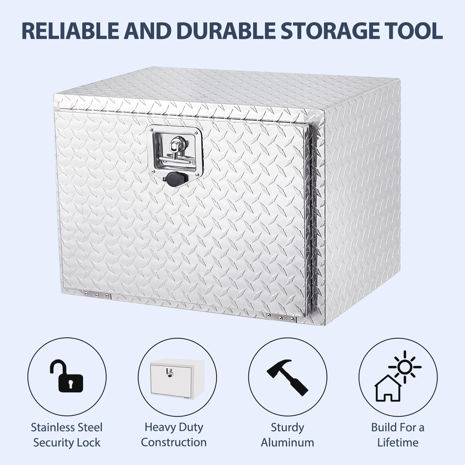 Garvee 24 Inch Heavy Duty Aluminum Tool Underbody Box, Waterproof Truck Storage Organizer Chest, Silver