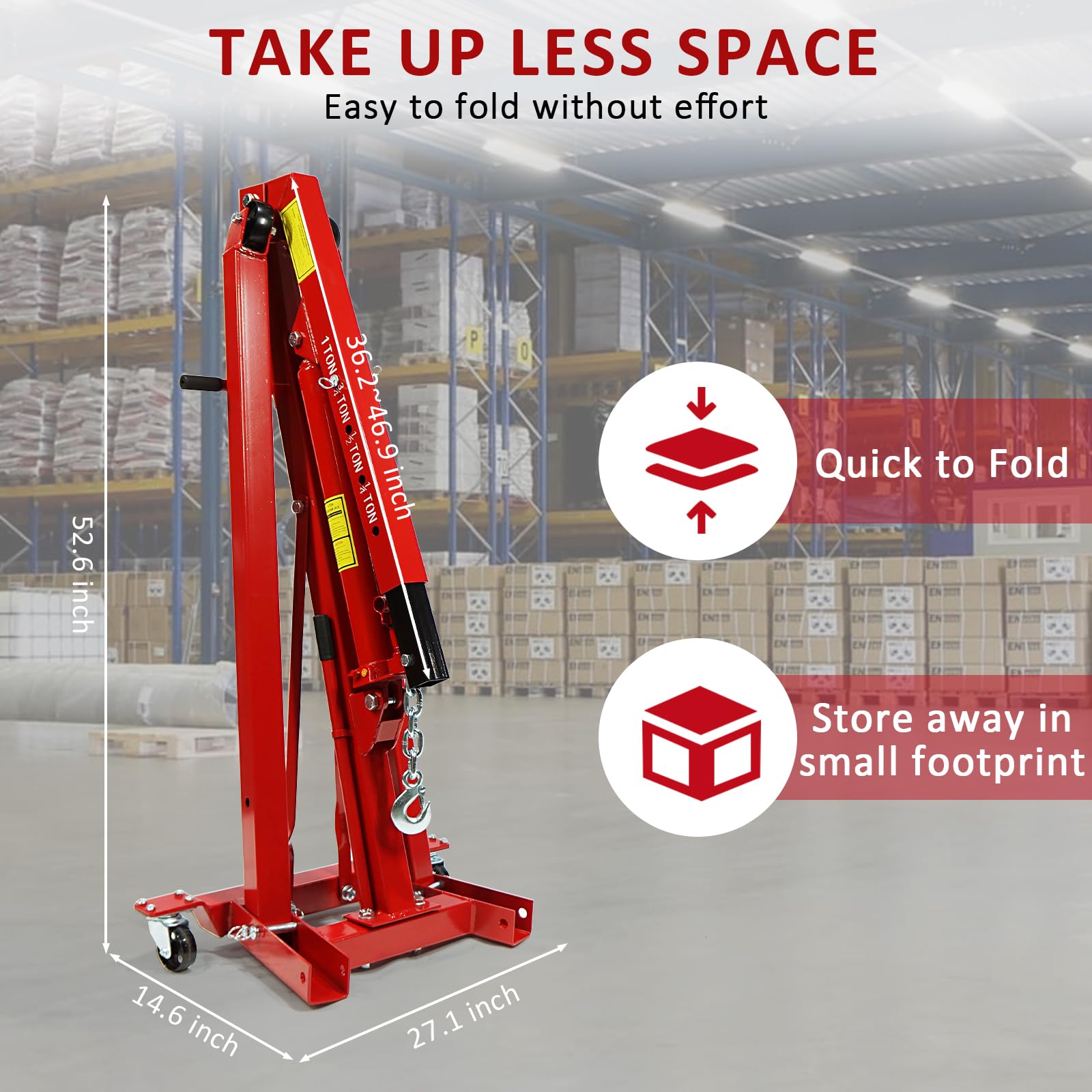 Garvee 1 Ton Folding Engine Hoist, 2200 LBS Lift for Shop Use