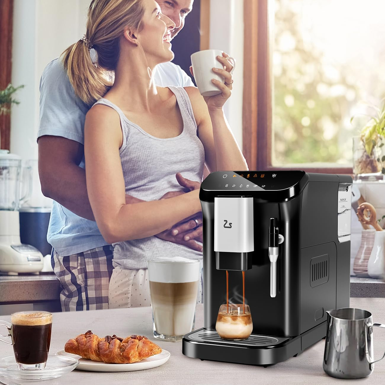 Garvee Espresso Machine with Grinder, 20 Bar Professional Espresso Maker with Milk Frother Steam Wand, 1.5L Water Tank, Touch Display, 1-15 Adjustable Grind Size Levels, Gift for Coffee Lover