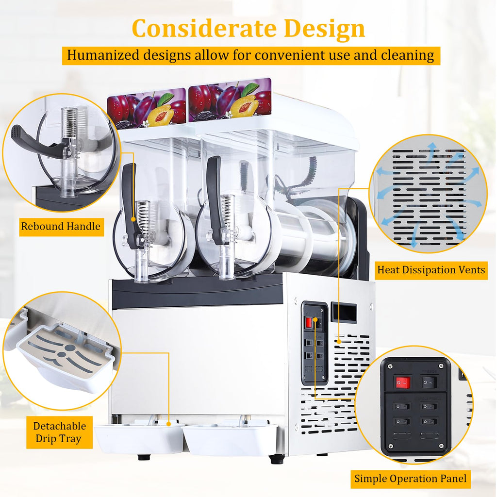 Garvee 30L Commercial Slushy Machine, Dual 15L Tanks, Temp Control, Stainless Margarita Maker for Home Restaurant Bar Party Nail Salons