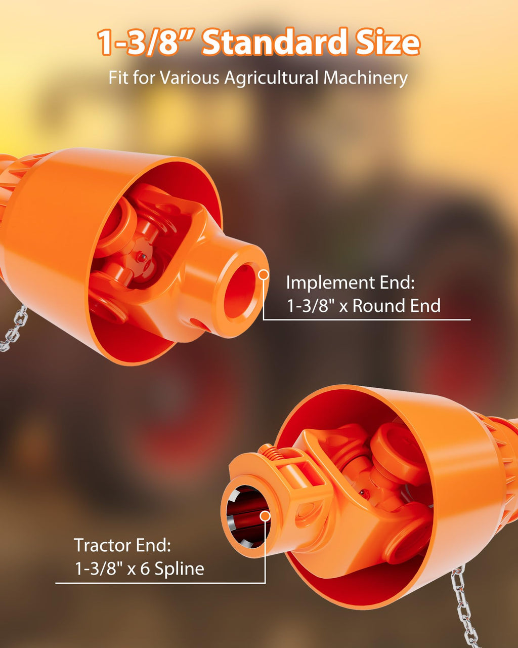 Garvee PTO Drive Shaft 1 3/8" PTO Shaft, 39"-55" Brush Hog PTO Shaft, 6 Spline End Round End PTO Driveline Shaft, Series 4 Tractor for Bush Hog,Finish Mower,Rotary Cutter