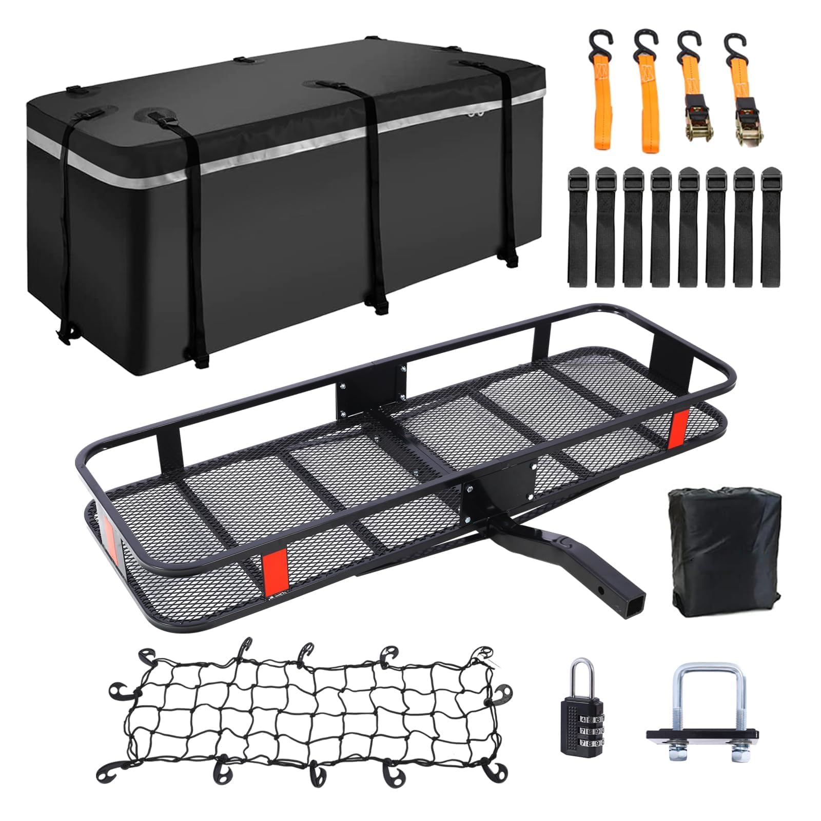 Garvee Heavy-Duty Trailer Hitch Cargo Carrier Folding 500 Lbs Capacity 16 CuFt 2" Receiver Hitch Cargo Rack Luggage Cargo Bag Black
