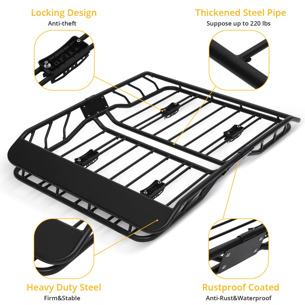 Garvee Roof Rack Cargo Basket: Line Style Anti-Rust Rooftop Cargo Carrier for SUV, Car and Truck, 50 x 38 x 6.3 Inches, Load Capacity 220 Pounds