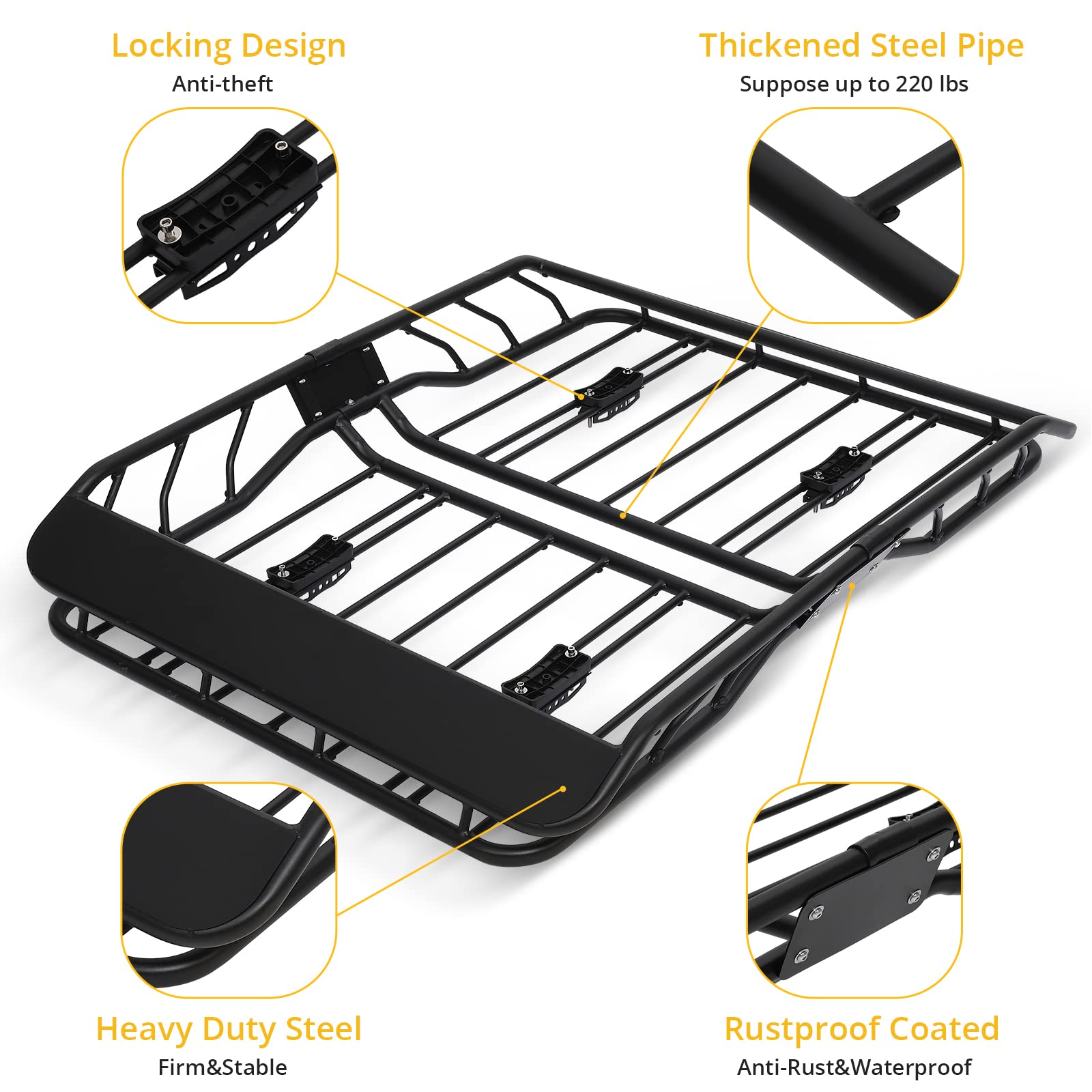 Garvee Roof Rack Cargo Basket: Line Style Anti-Rust Rooftop Cargo Carrier for SUV, Car and Truck, 50 x 38 x 6.3 Inches, Load Capacity 220 Pounds