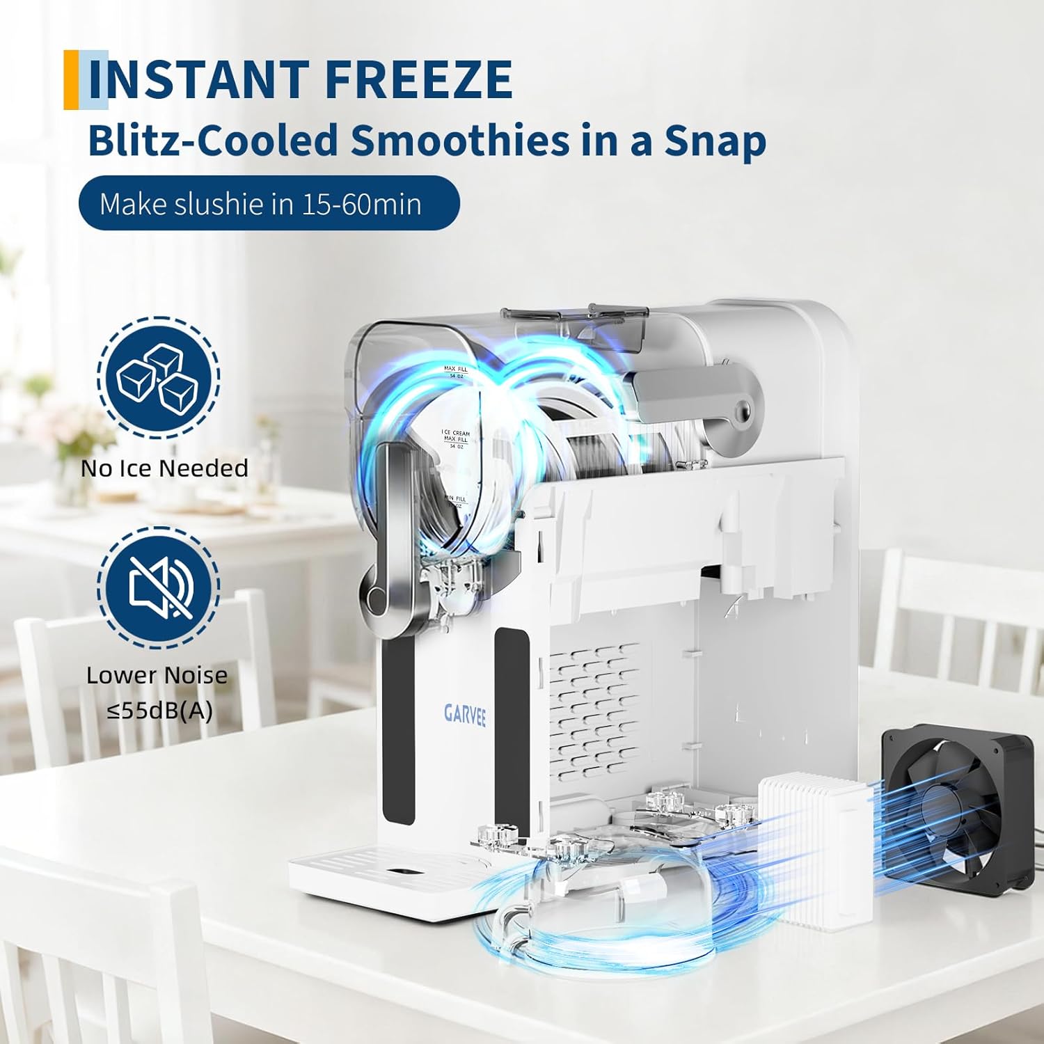 Garvee Slushie Machine for Home - 70 oz Ice-Free Frozen Drink Maker, Self-Cleaning Function with 6 Preset Programs for Margaritas, Frappés, Milkshakes, White