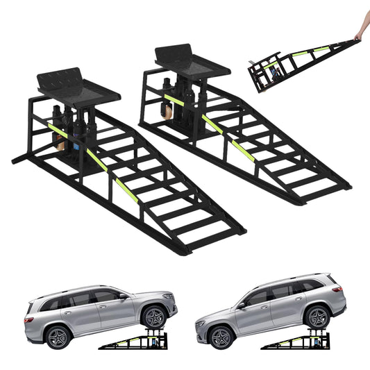 Garvee 2-Pack Hydraulic Car Ramps with Wheels and Reflective Stickers, 5-Ton (11023 lbs) Capacity Ramps with Jacks for Home Garage Auto Repairs and Oil Changes, Blue