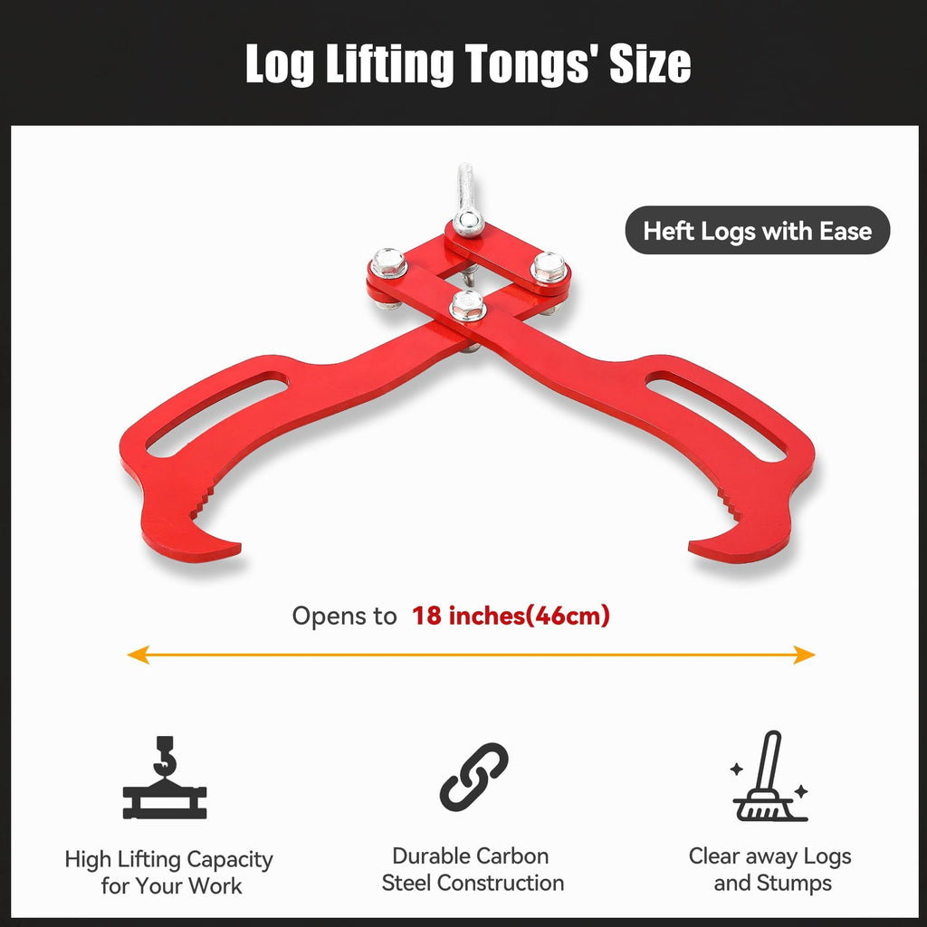 Garvee Log Lifting Tongs Superior Grip Heavy-Duty Steel Claws 18in 2 Claw Powder-Coated Rust-Resistant