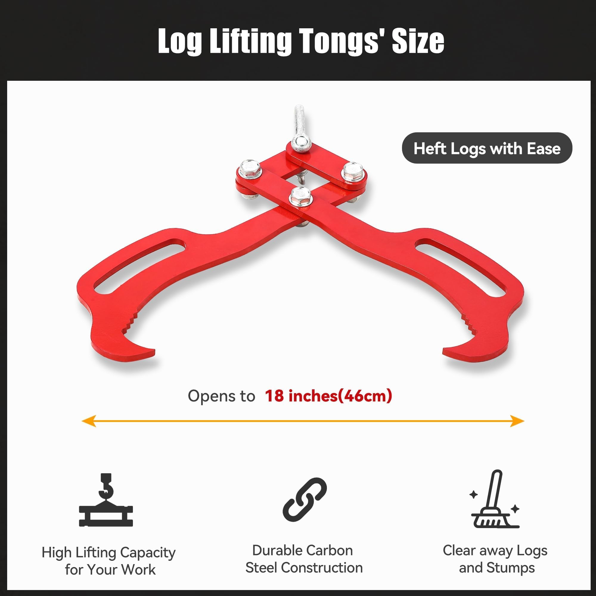 Garvee Log Lifting Tongs Superior Grip Heavy-Duty Steel Claws 18in 2 Claw Powder-Coated Rust-Resistant