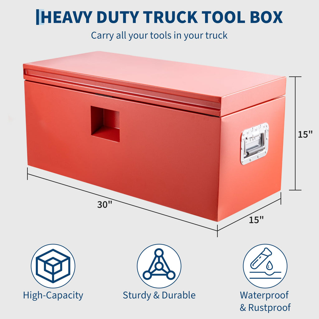 Garvee 30X15 Inch Heavy Duty Truck Tool Box, Jobsite Chest with Dual Hydraulic Levers, Weatherproof Storage, Red