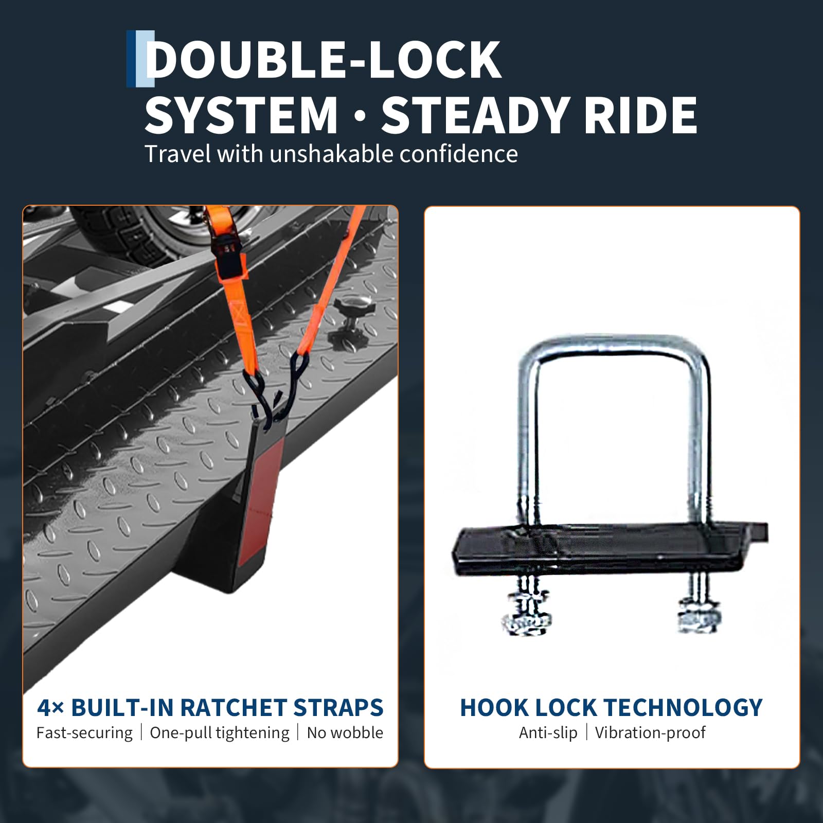 Garvee Motorcycle Rack Advanced Hitch Carrier Black Steel Dual-Sport Rack System 600lb Capacity with Extended Loading Ramp Universal Truck and SUV Mounting Hardware Included