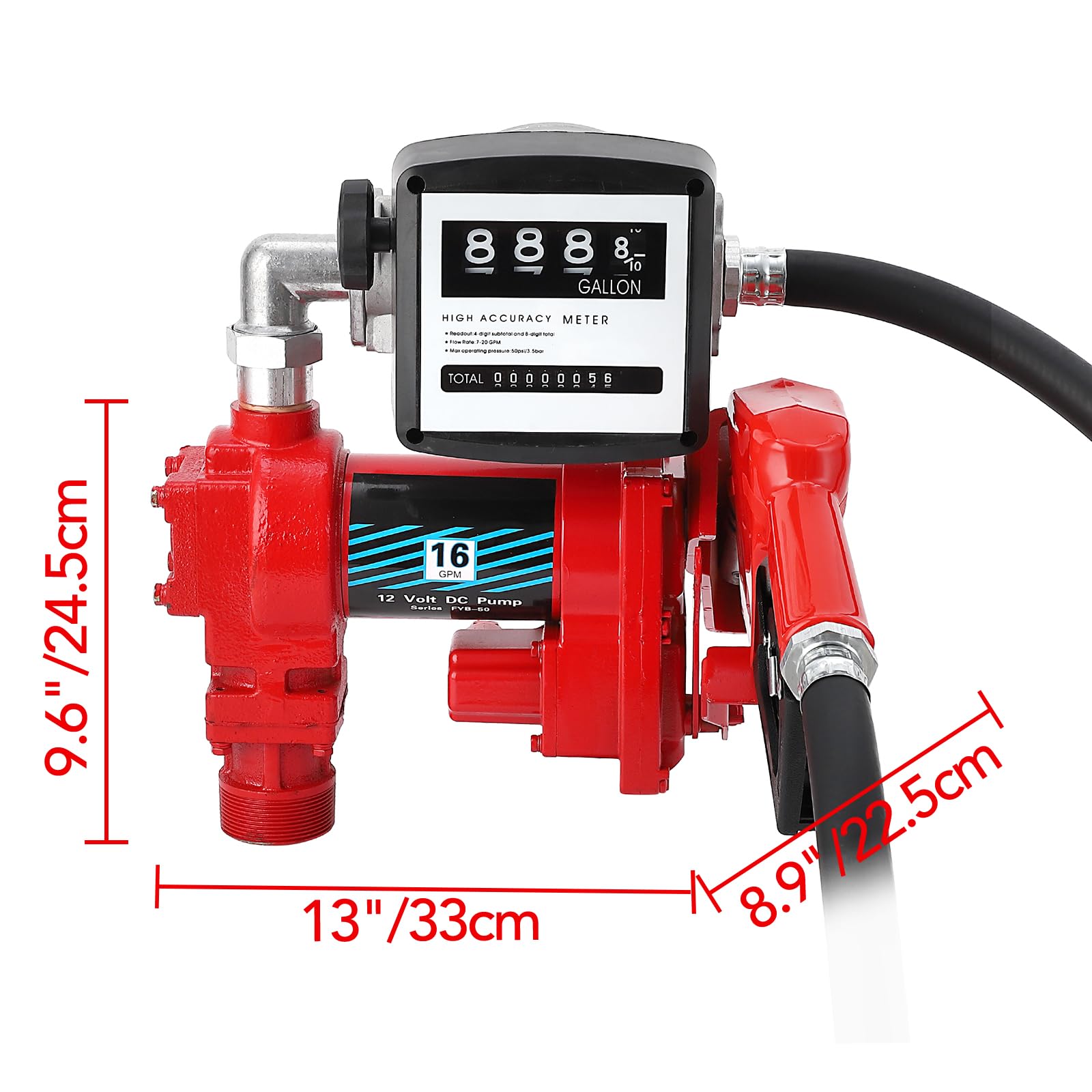 Garvee Fuel Transfer Pump 16 GPM 1/4 HP, with Digital Meter, Diesel Transfer Pump with Automatic Nozzles, Gasoline Transfer Pump with Emission & Suction Hoses for Gasoline, Diesel, Kerosene