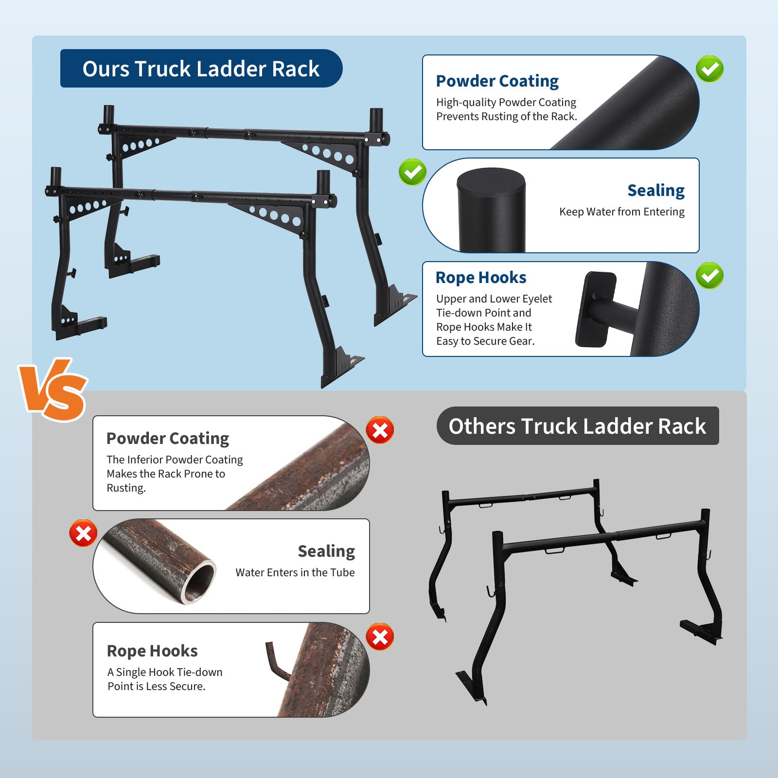 Garvee 48-72 Inch Extendable Truck Ladder Rack Adjustable Steel Bed Rack Heavy Duty No-Drill Utility System for Pickup Trucks Black