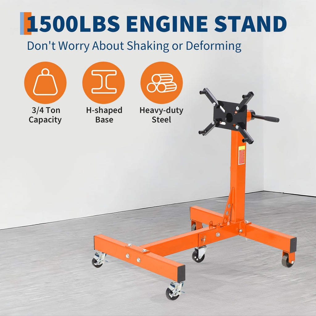 Garvee Engine Stand 1500 LBS Rotating Motor Stand with 360° Rotating Head, 4 Adjustable Arms & 5 Casters for Vehicle Maintenance, Durable Steel, Black