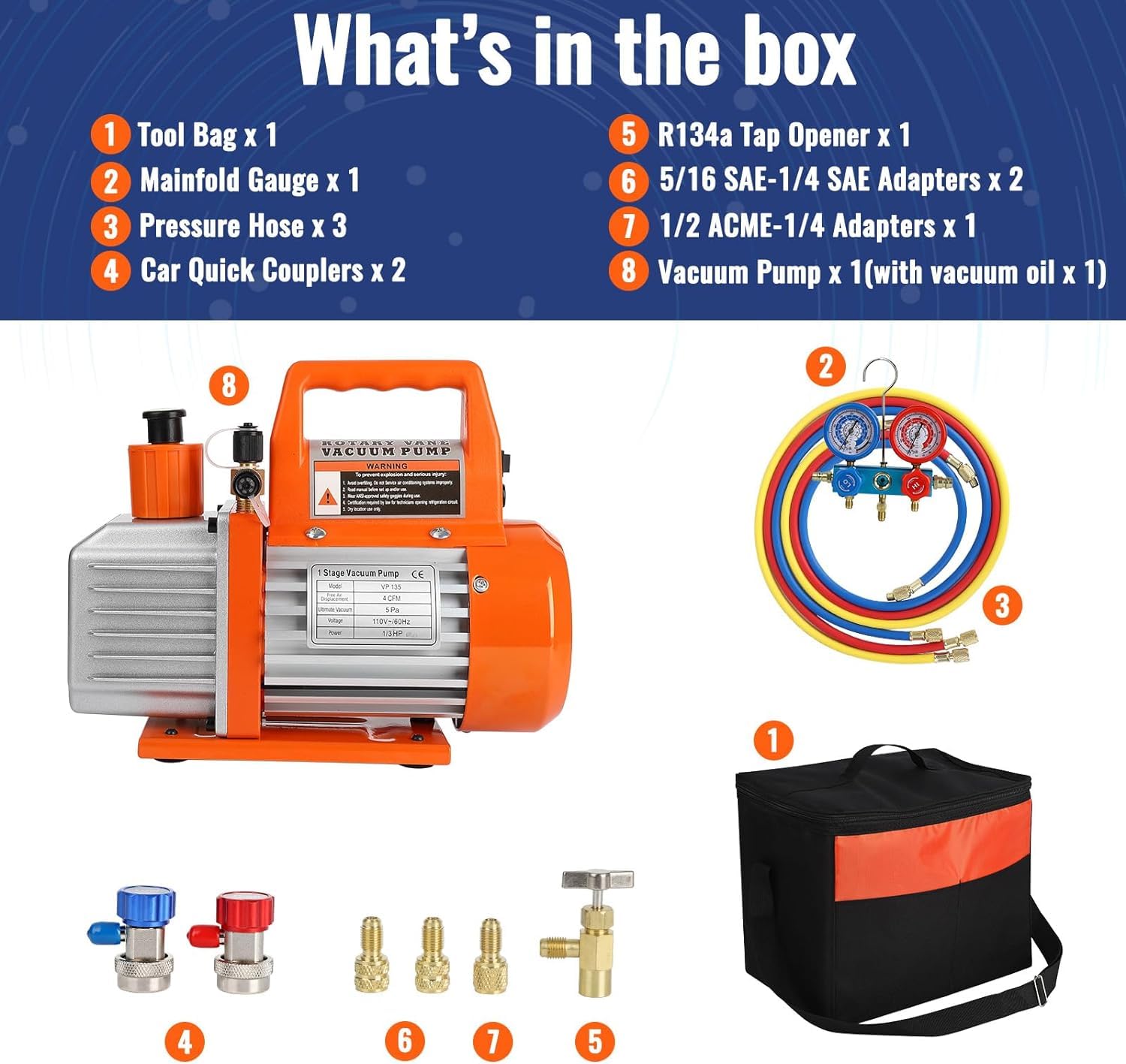 Garvee Vacuum Pump Kit Efficient Quiet Operation Aluminum Alloy Casing HVAC Gauge Reading Carry Bag