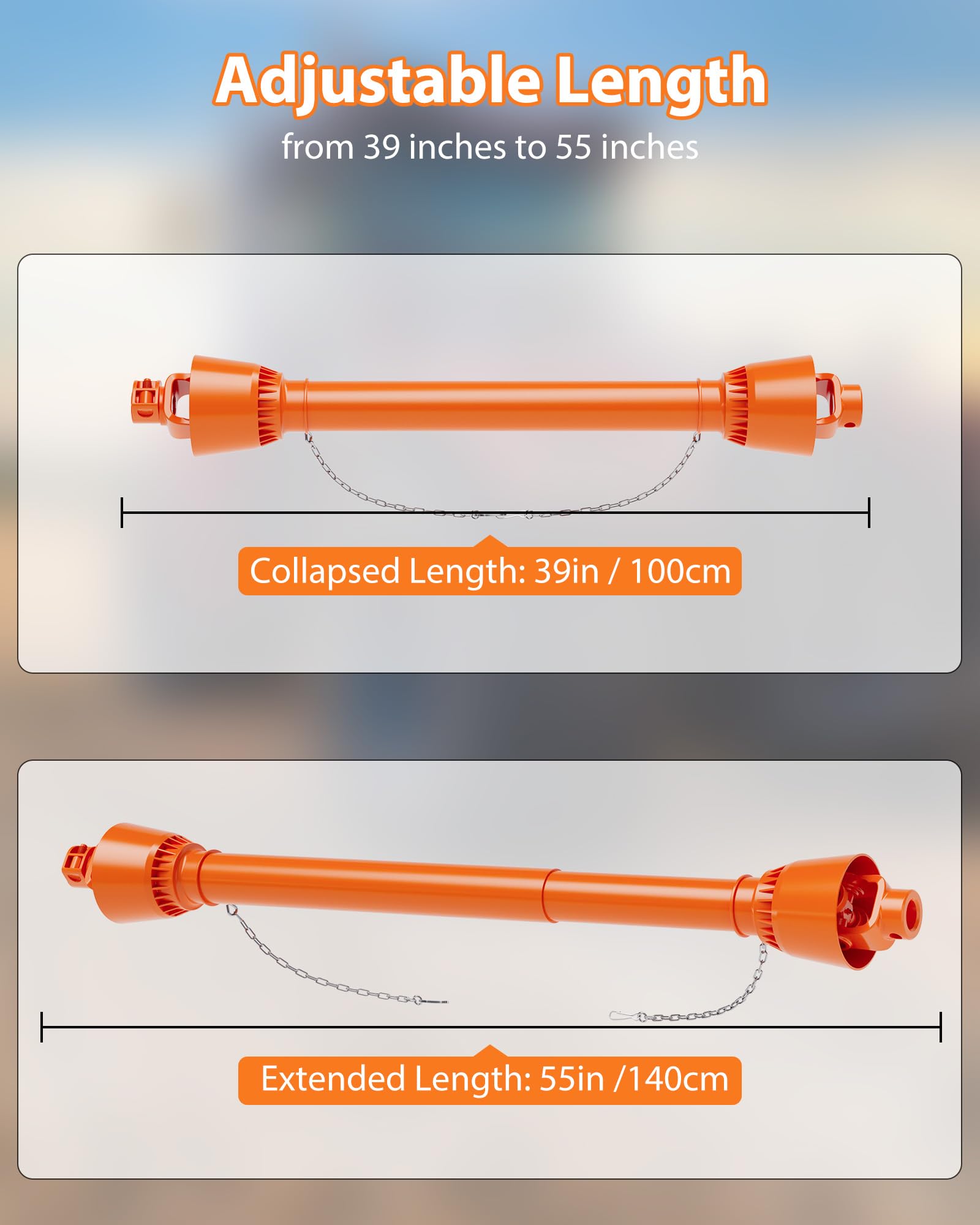 Garvee PTO Drive Shaft 1 3/8" PTO Shaft, 39"-55" Brush Hog PTO Shaft, 6 Spline End Round End PTO Driveline Shaft, Series 4 Tractor for Bush Hog,Finish Mower,Rotary Cutter