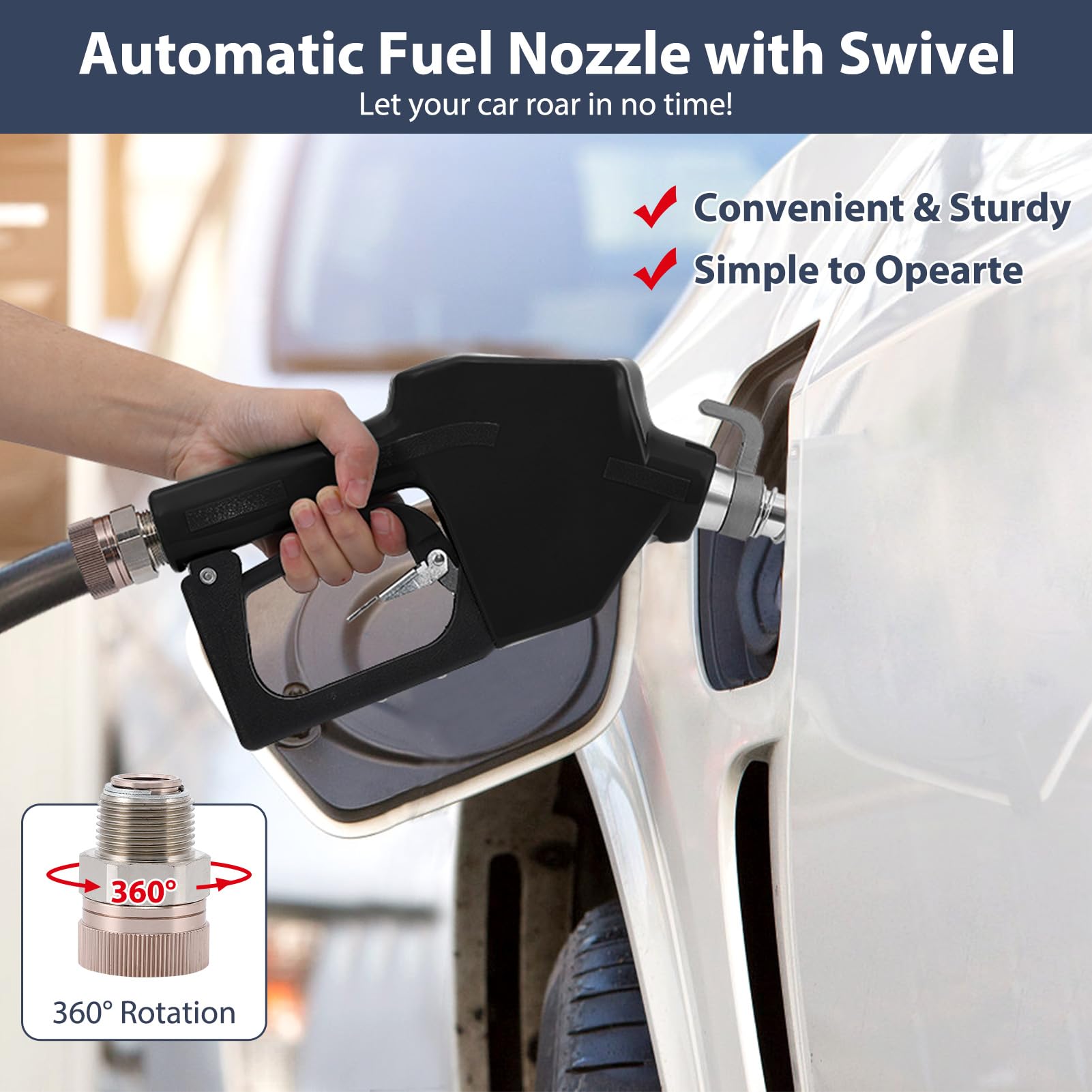 Garvee 3/4 Inch NPT Auto Fuel Nozzle 13/16 Inch Spout 16 GPM with Swivel