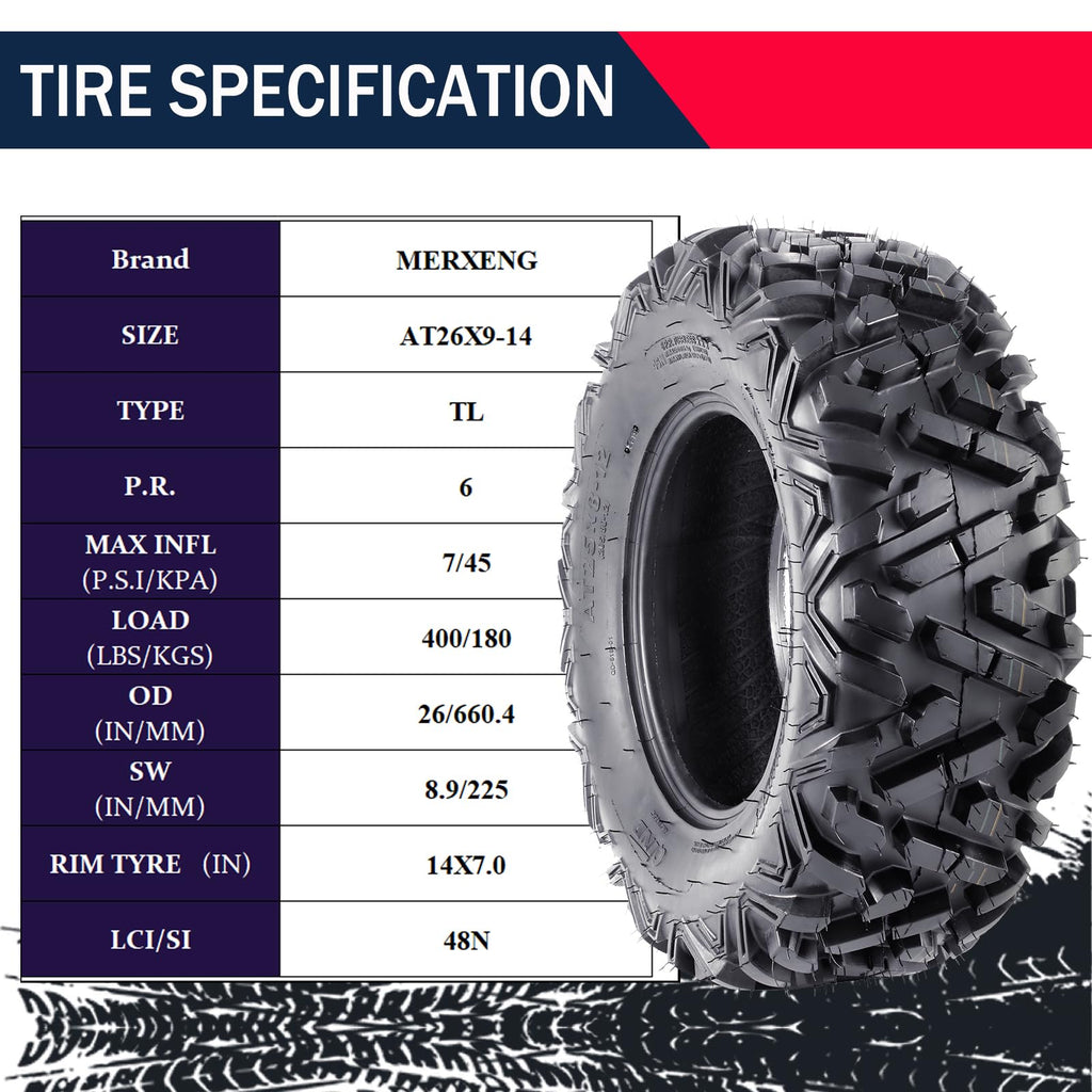 Garvee 26x9-14 ATV UTV Tire 6PR TL, All Terrain 215/70-14 Off-Road Tire for 14x7.0 Rim, 26" OD 8.9" Sidewall, Max Load 400lbs, Fits LCI/SI 48N, Durable Quad Tire, Black