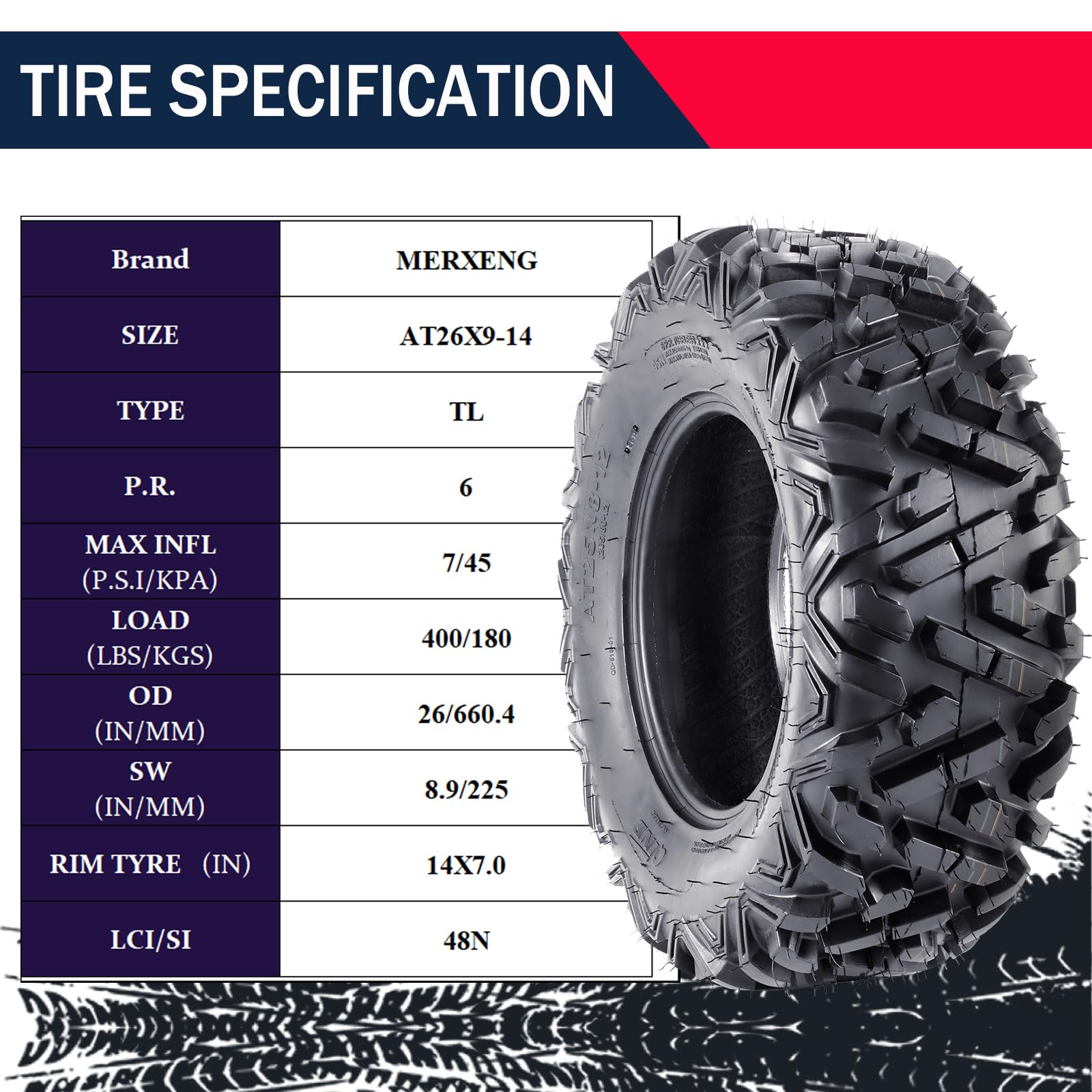 Garvee 26x9-14 ATV UTV Tire 6PR TL, All Terrain 215/70-14 Off-Road Tire for 14x7.0 Rim, 26" OD 8.9" Sidewall, Max Load 400lbs, Fits LCI/SI 48N, Durable Quad Tire, Black