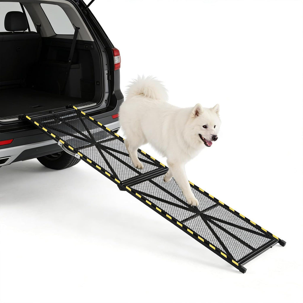 Garvee 63"×20" Portable Dog Ramp for Cars,  Heavy Duty Steel Folding Pet Ramp for Large Dogs with Anti-Slip Mesh Incline Access Car Ramp for SUV/Truck/RV, Outdoor Dog Ramp 300 lbs Capacity