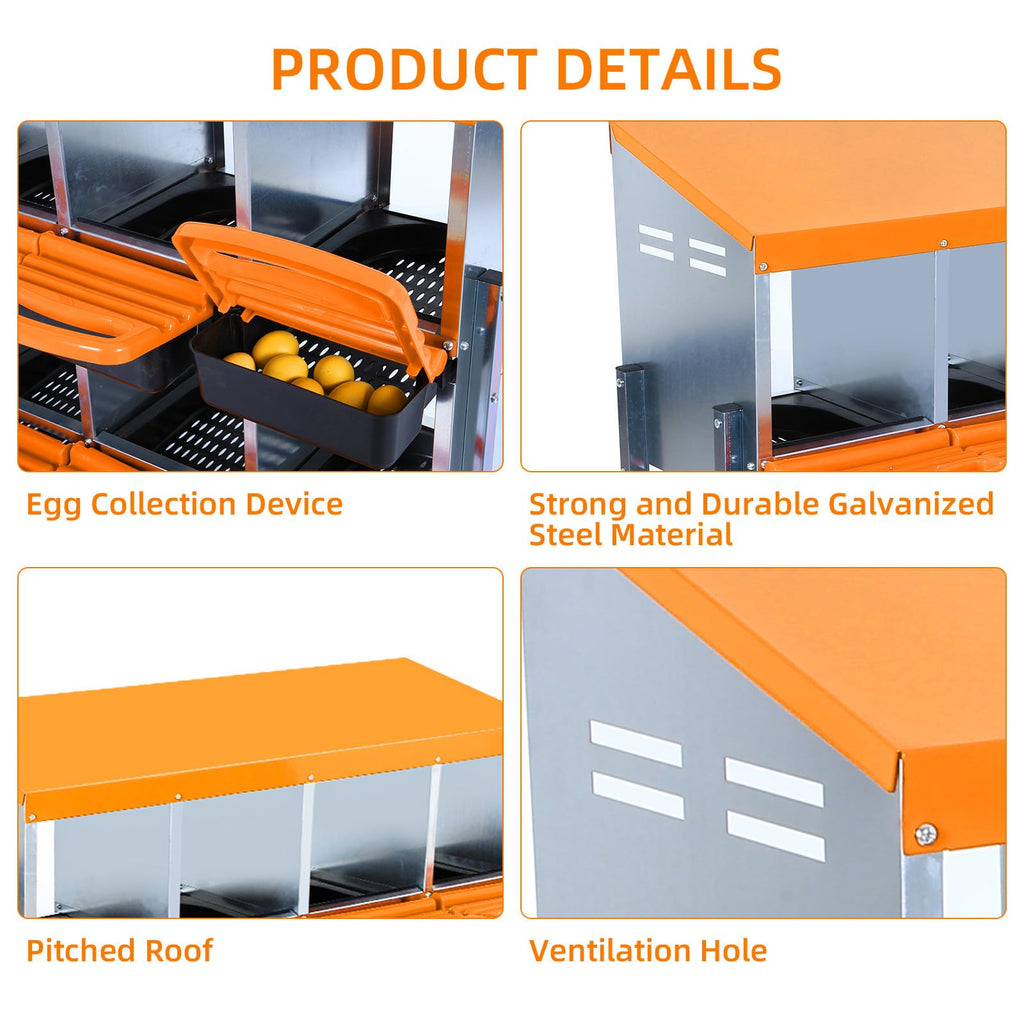 Garvee Chicken Nesting Box 10-Hole Roll Away Egg Laying Box with Lid Heavy-Duty Galvanized Steel Rustproof Design Wall-Mountable Orange