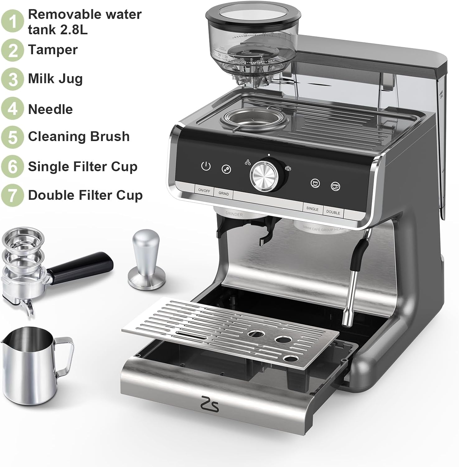 Garvee 1450W 120V 20 Bar Espresso Machine with Steam Wand, Fast Heat,Built-In Bean Grinder,for Home Barista, Gifts for Dad,Mom,Coffee Lover- Gray
