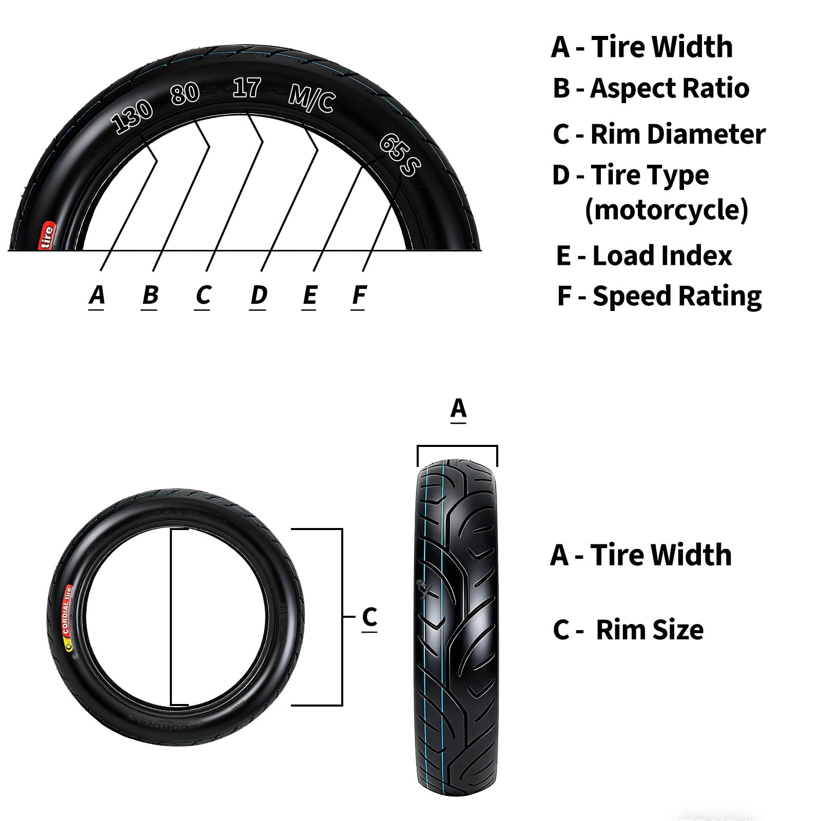 Garvee 130/80-17 Motorcycle Tire Rear Black Wall 4PR 65S Tubeless Street Tire Cruiser Touring High Performance Enhanced Grip Wear Resistance