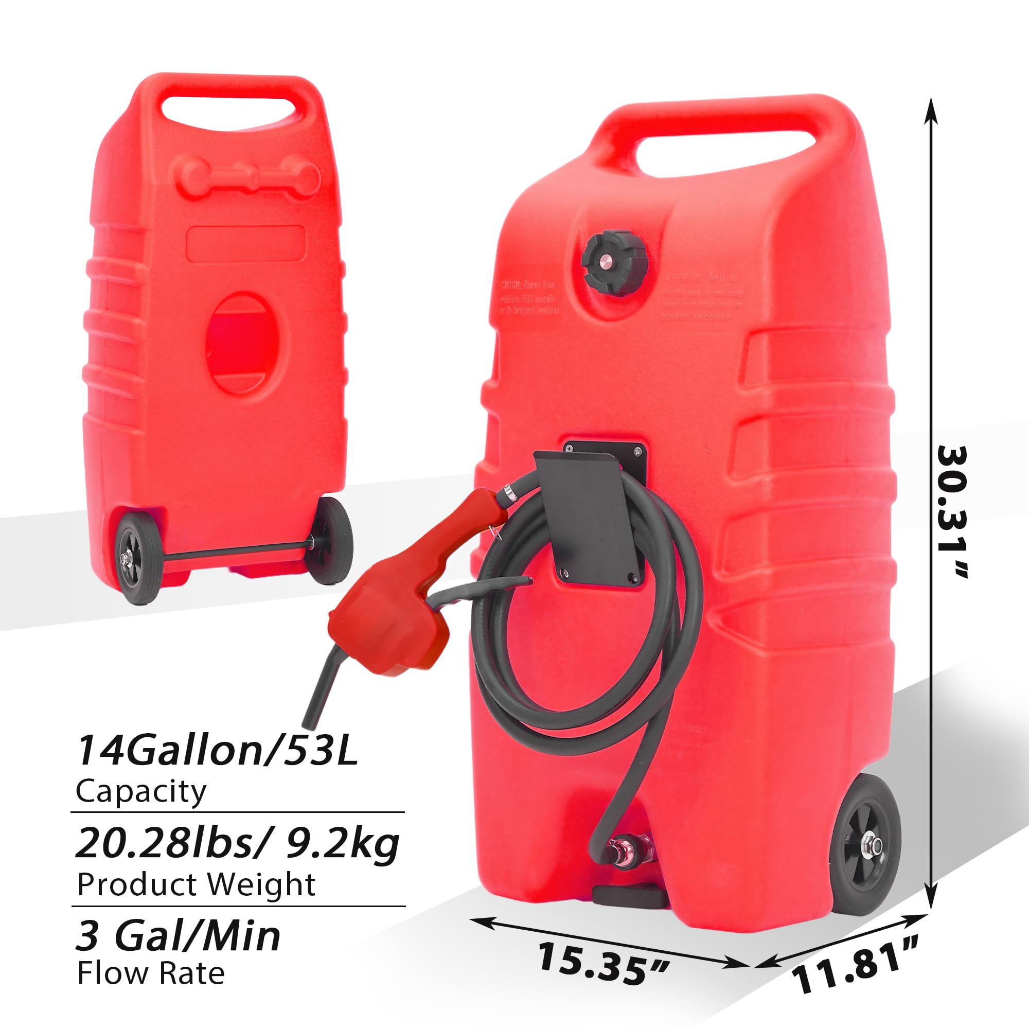 Garvee 14 Gallon Fuel Caddy Portable Gas Can Fuel Tank with Siphon Pump and 10ft Hose for Cars ATVs Lawn Mowers Boats, UV-Resistant, On-Wheels, Yellow