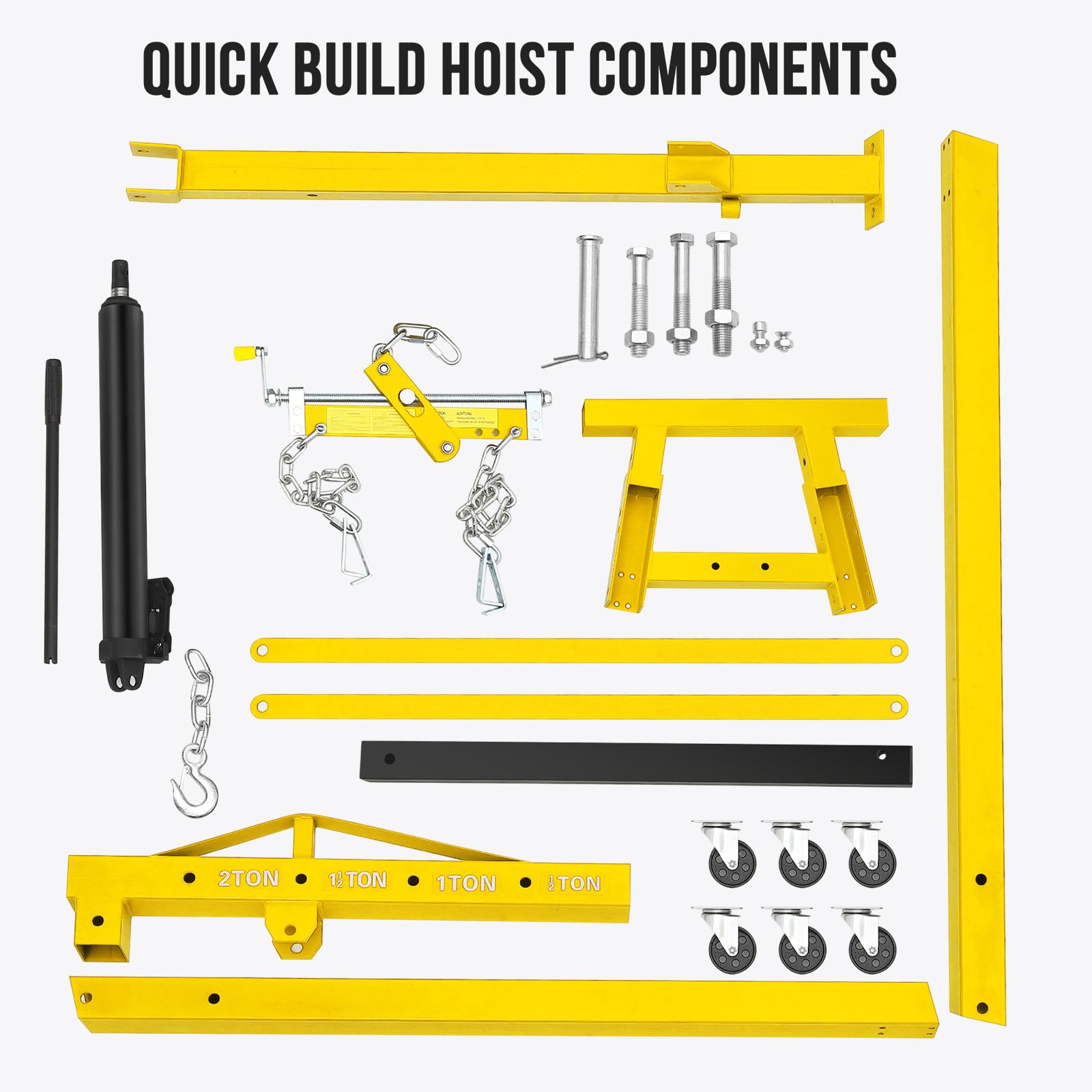 Garvee 2-Ton Folding Hydraulic Engine Hoist - Heavy-Duty Engine Crane with Leveler, Telescopic Boom, and 6 Casters for Garage, Workshop, and Warehouse, Yellow