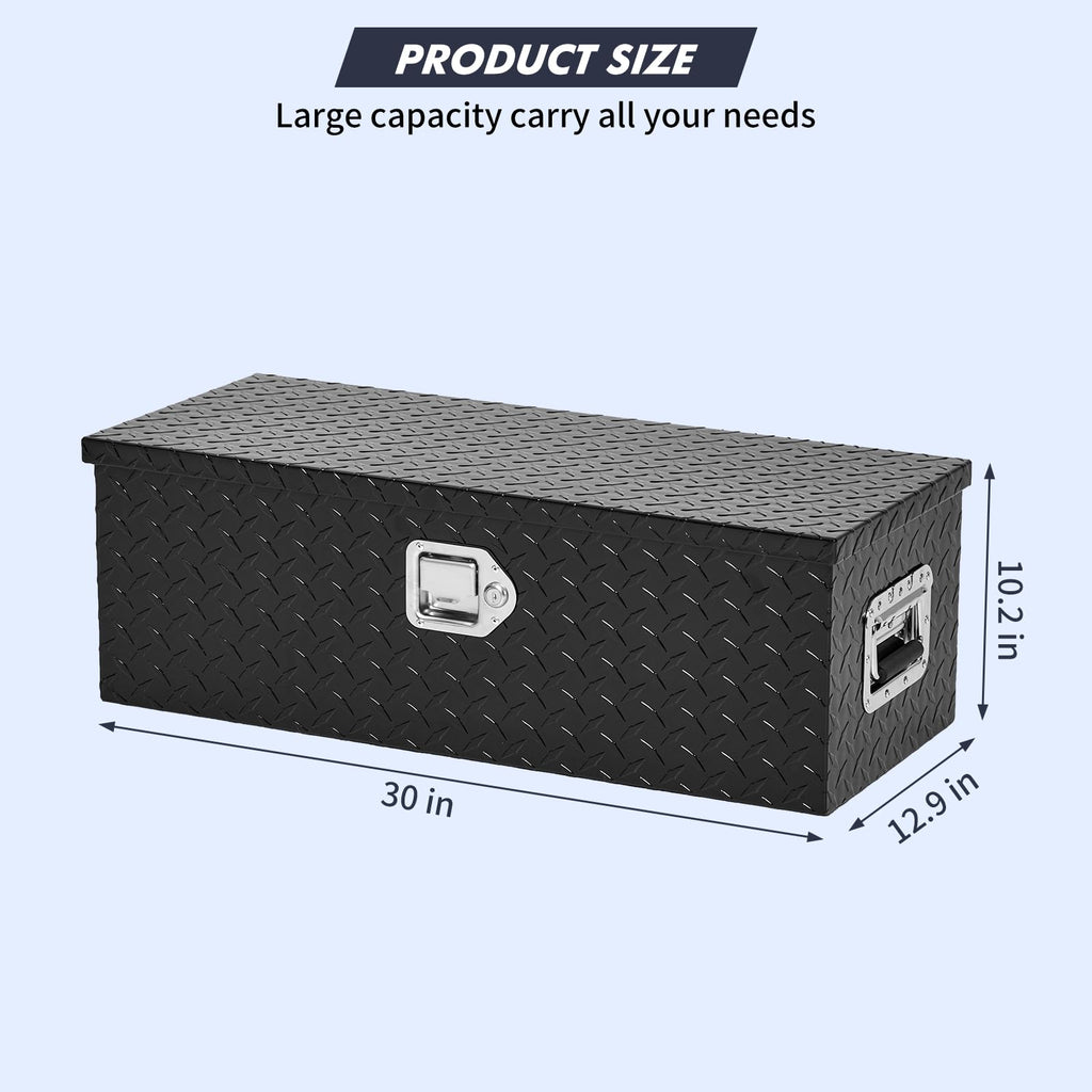Garvee 30 Inch Truck Bed Tool Box: Heavy Duty Aluminum with Sliding Shelf, Diamond Plate Toolbox for Pick Up Truck RV Trailer, Storage with Side Handle, Lock and Keys-Black