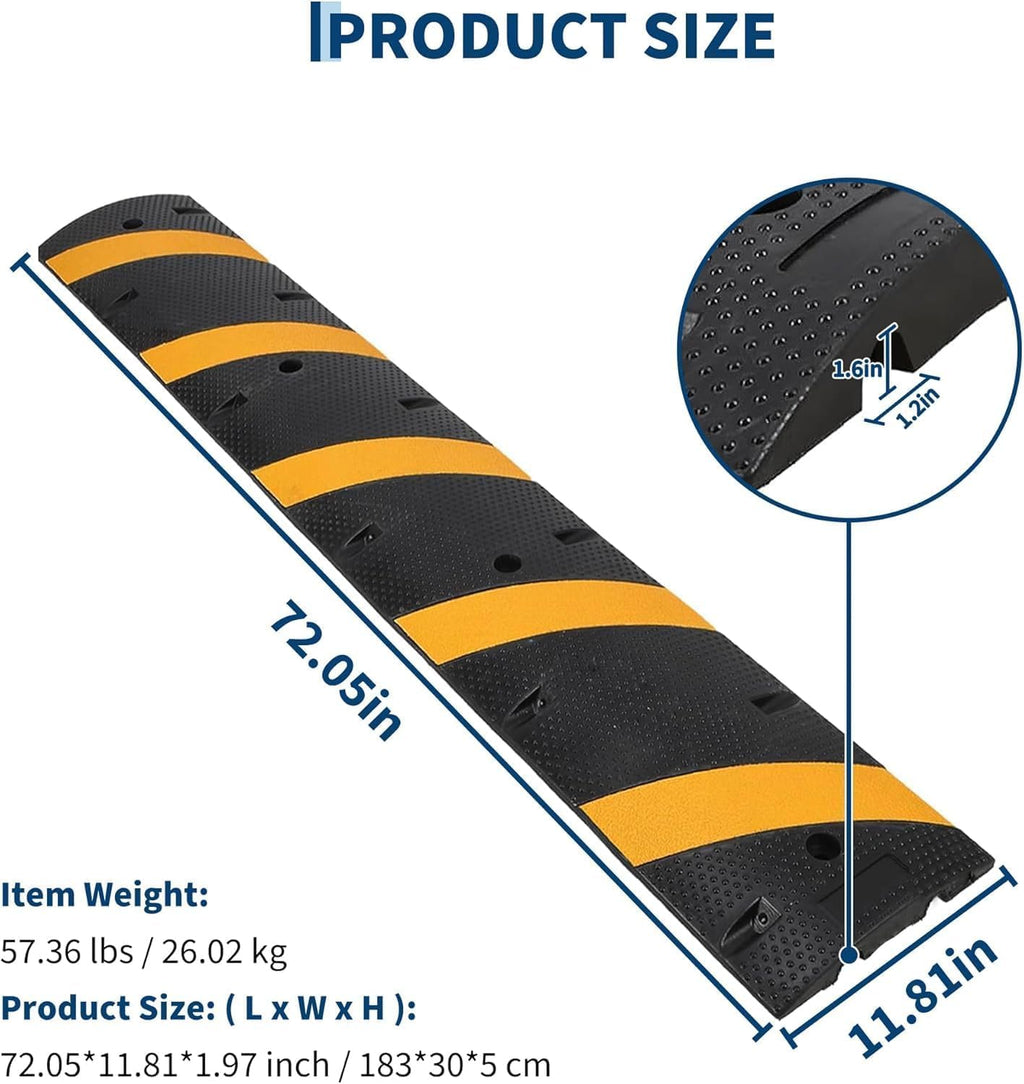 Garvee Rubber Speed Bump 6 Feet Heavy Duty 25000 Lbs Capacity Modular Driveway Asphalt Concrete Gravel Road Black Yellow