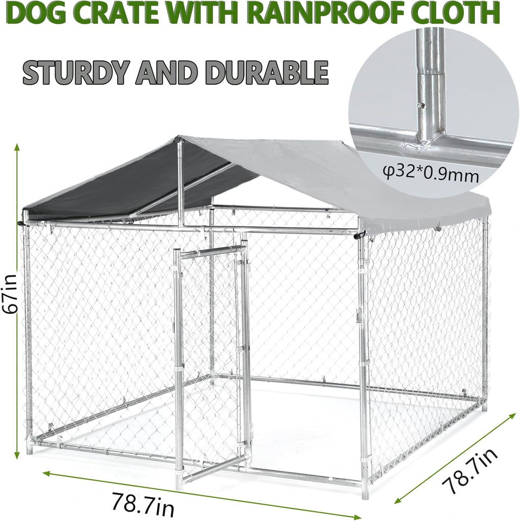 Garvee 6.6ft Heavy Duty Dog Kennel with Pointed Roof, Indestructible Large Kennel Indoor&Outdoor, Dog Enclosure Outside with UV-Resistant Cover for High Anxiety Dogs, Rabbits, Chicken Farming