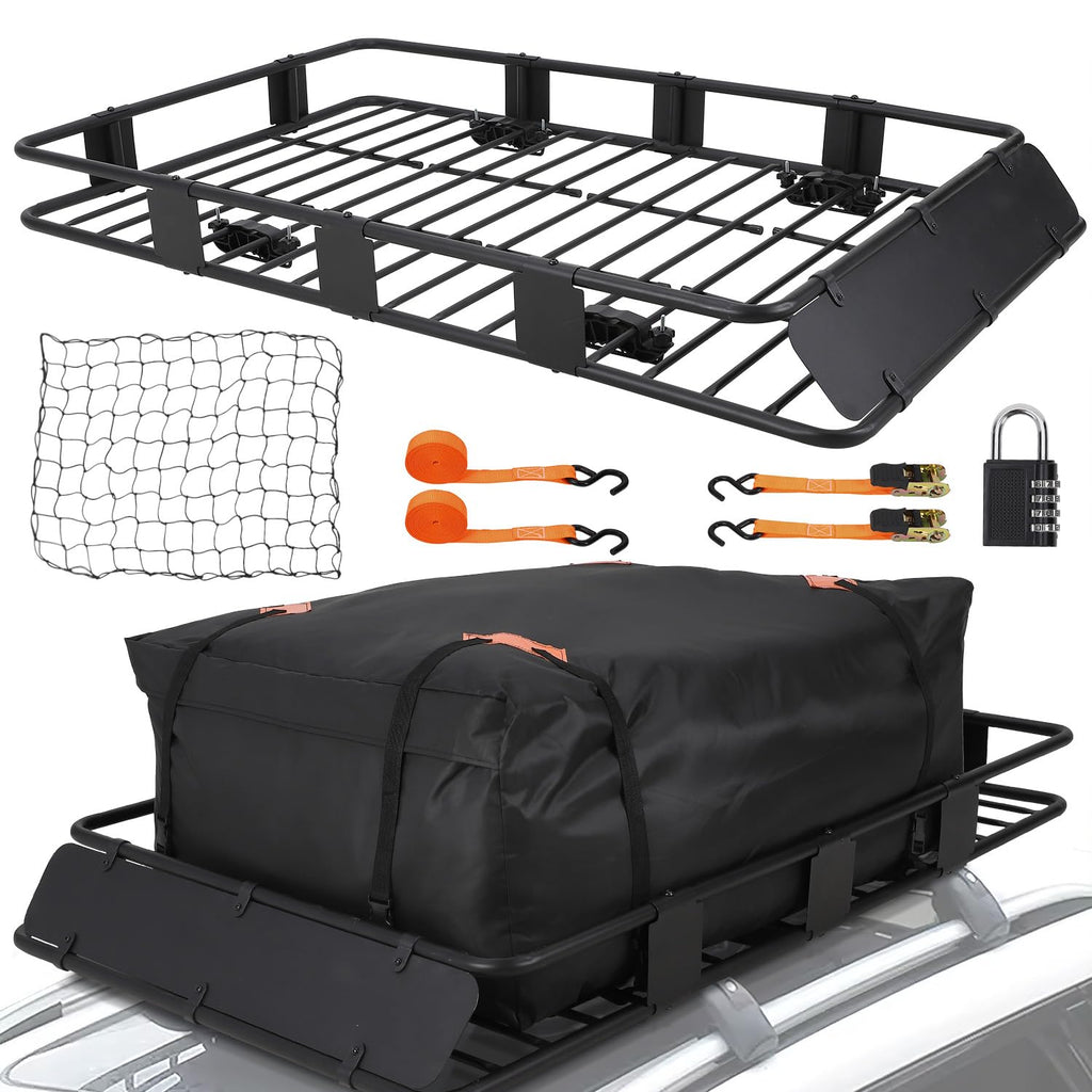 Garvee Rooftop Cargo Basket - 64" x 39" Steel Universal Roof Rack with Adjustable Size (48" x 39"), Includes Cargo Carrier Bag and Accessories, 200 lbs Capacity for SUVs, Trucks, and Vehicles