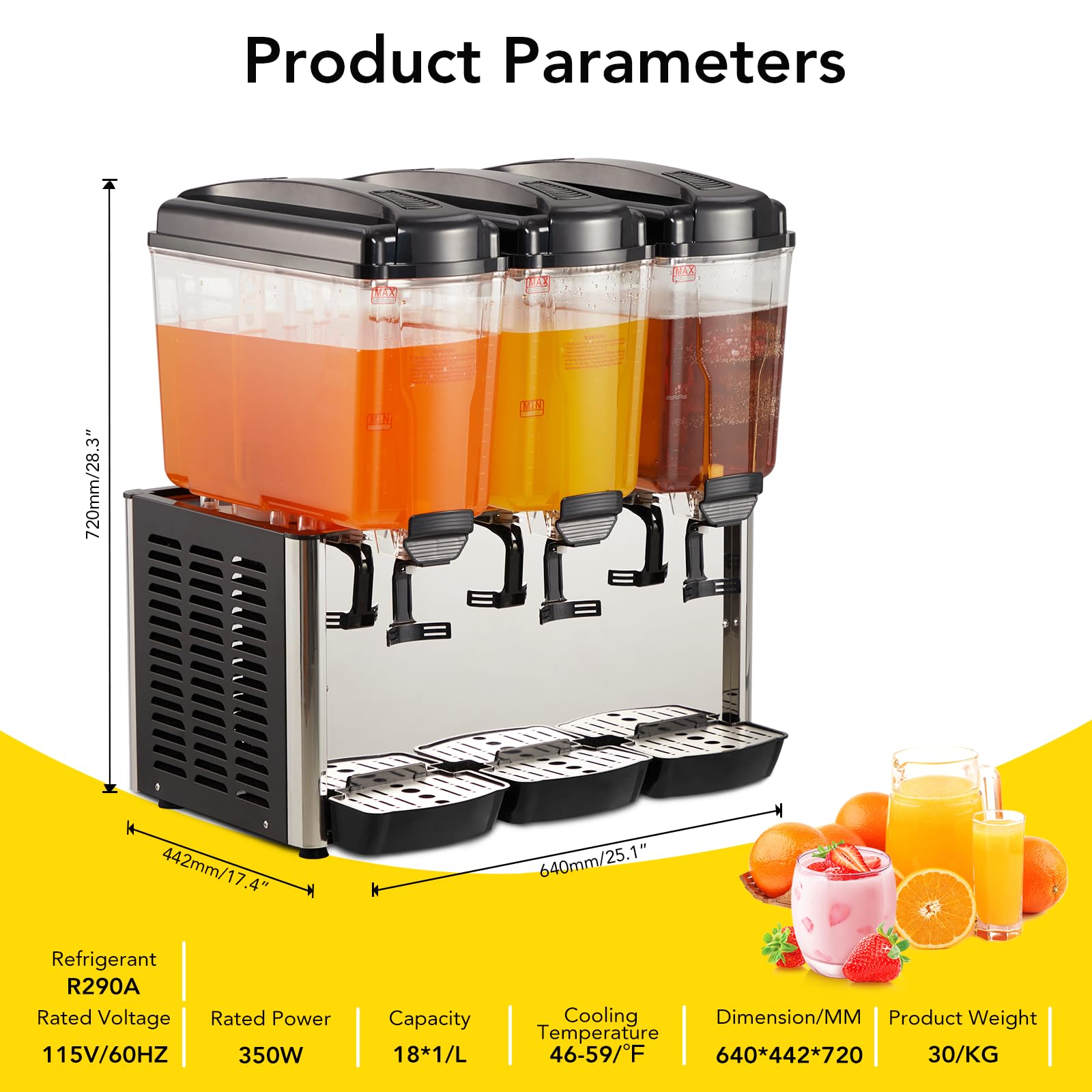 GARVEE 54L (14.4 Gallon) Commercial Juice Dispenser, 3 Tanks 350W, Stainless Steel Beverage Dispenser for Tea, Drink, Restaurant