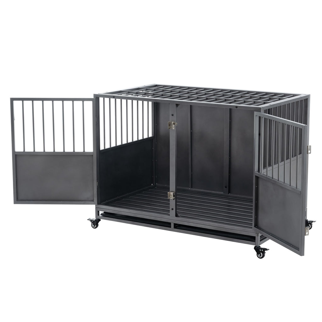 Garvee 48 Inch Heavy-Duty Dog Crate with Double Door Wheels Carbon Steel for Small Medium Large Dogs Silver One Size