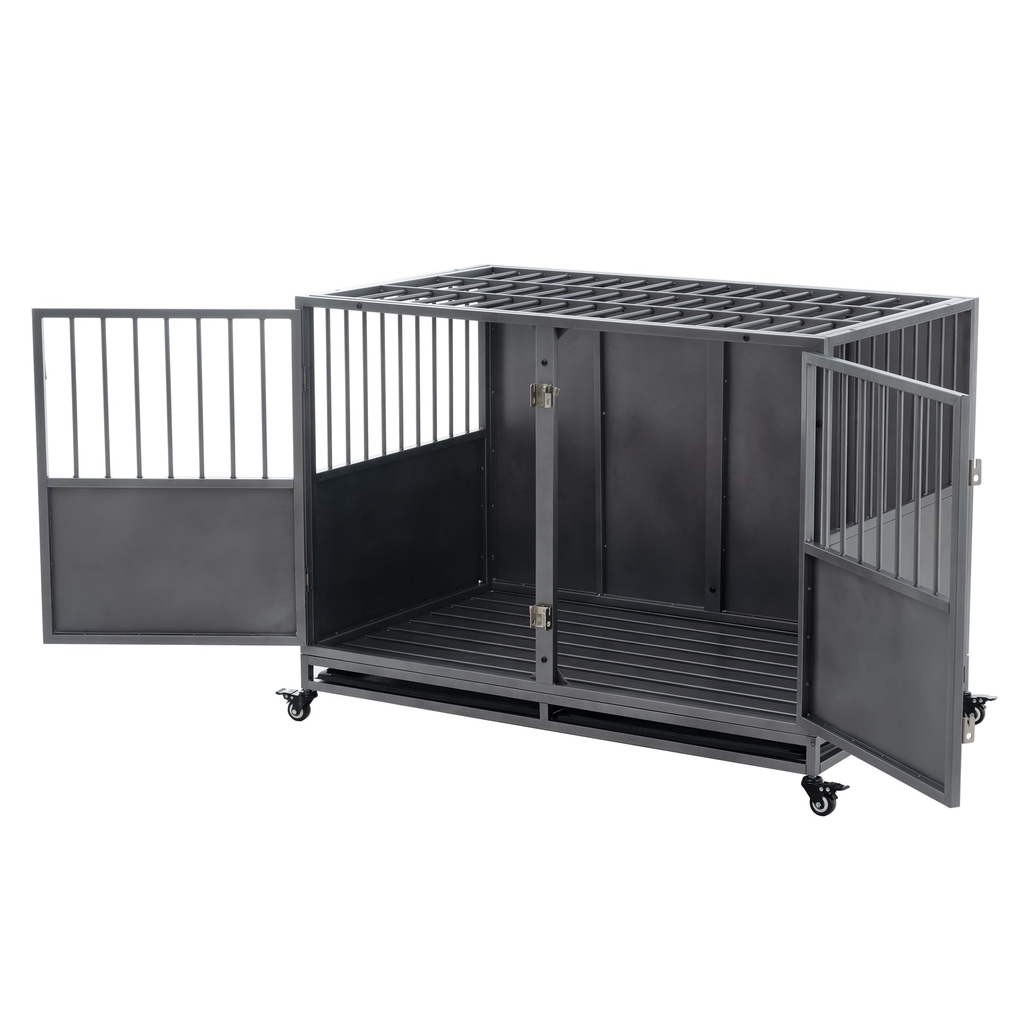 Garvee 48 Inch Heavy-Duty Dog Crate with Double Door Wheels Carbon Steel for Small Medium Large Dogs Silver One Size