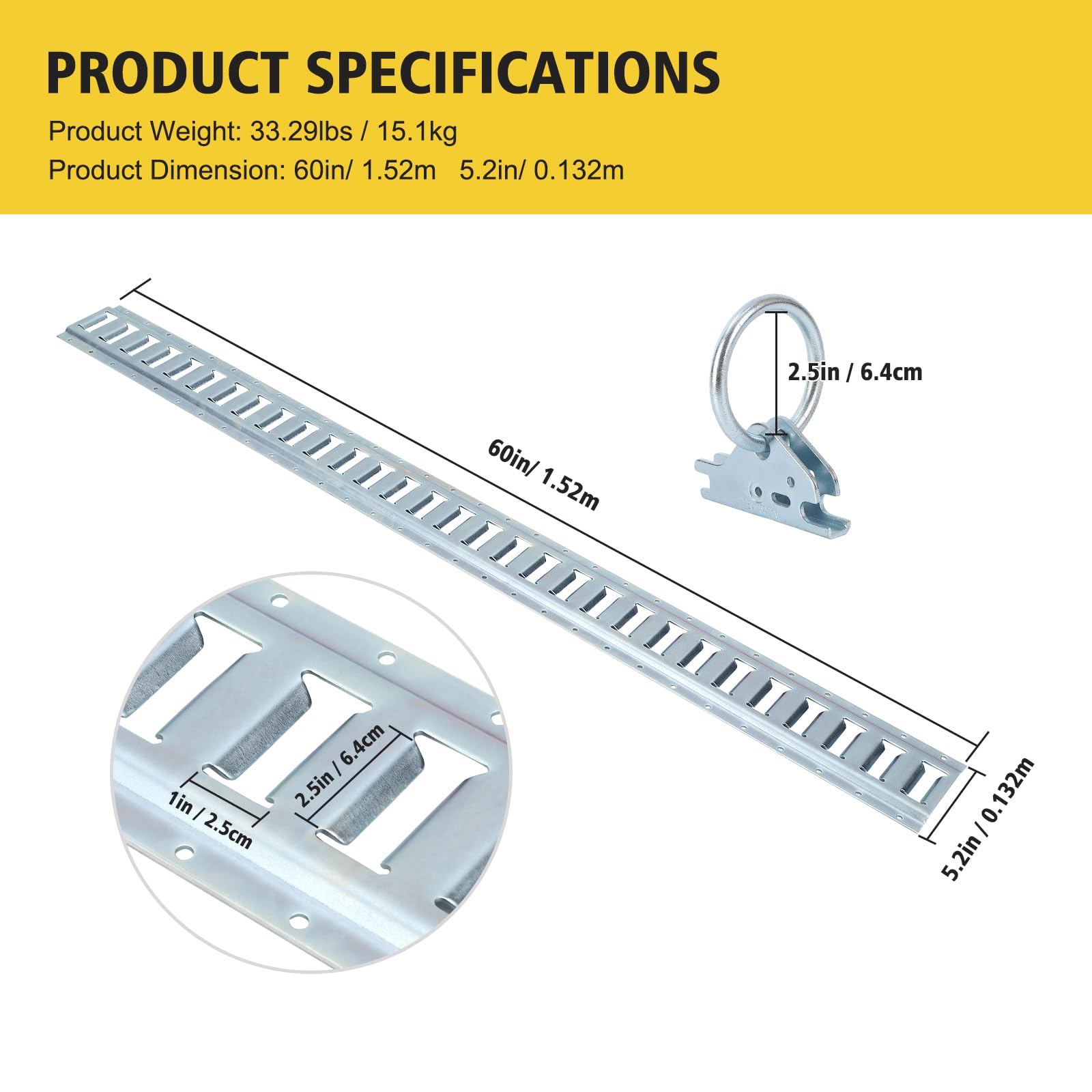 Garvee 4 Pack E-Track Tie-Down Rail Kit, 5FT E Tracks includes 4 Steel Rails & 4 O-Rings & 4 Tie-Offs w/D-Ring, Versatile Trailer Securing Accessories for Trailers, Truck Bed