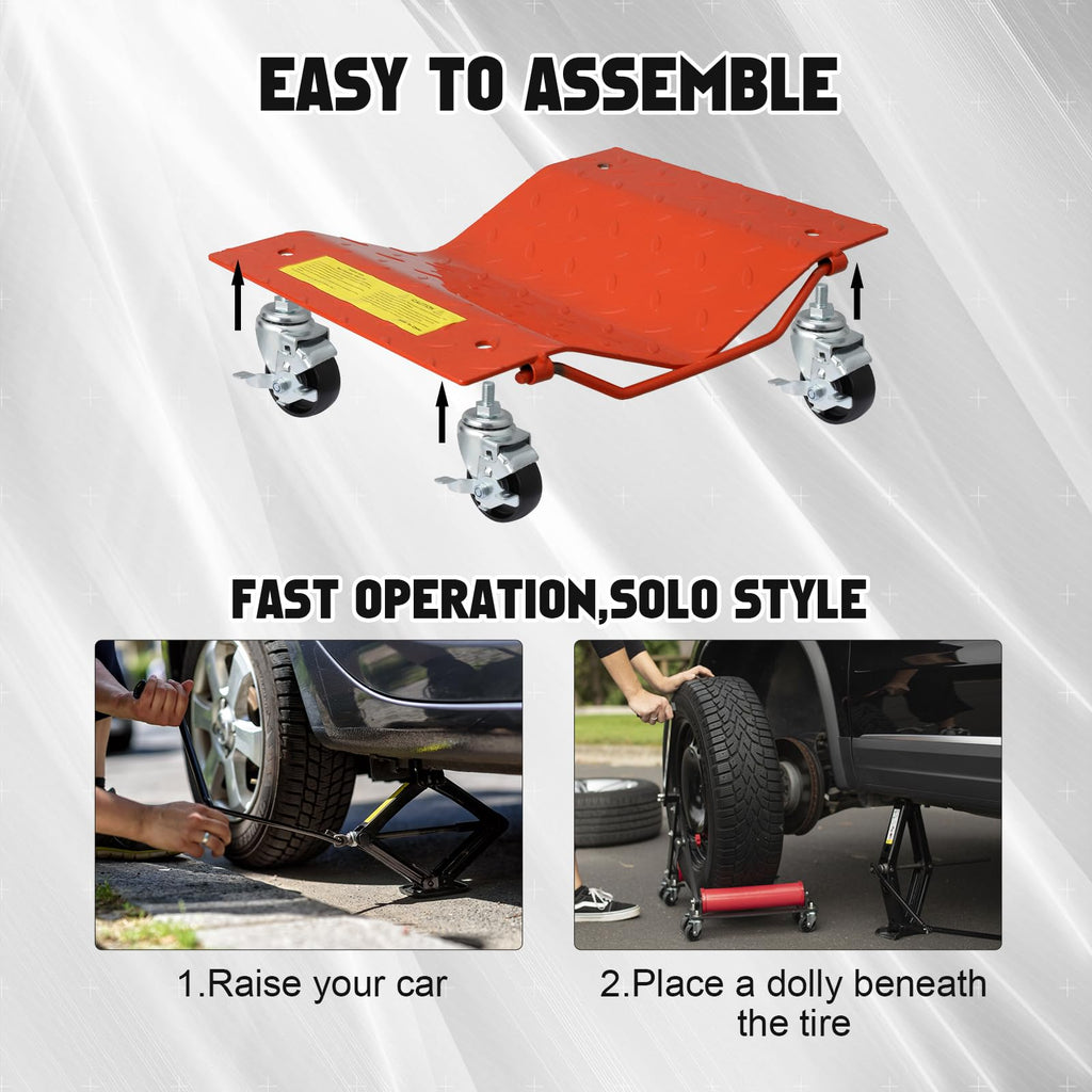 Garvee Car Dolly Set of 4 - Heavy-Duty Vehicle Wheel Dollies for Moving Cars, Motorcycles, and Trucks in Garage, 6,000 lbs Capacity, Orange
