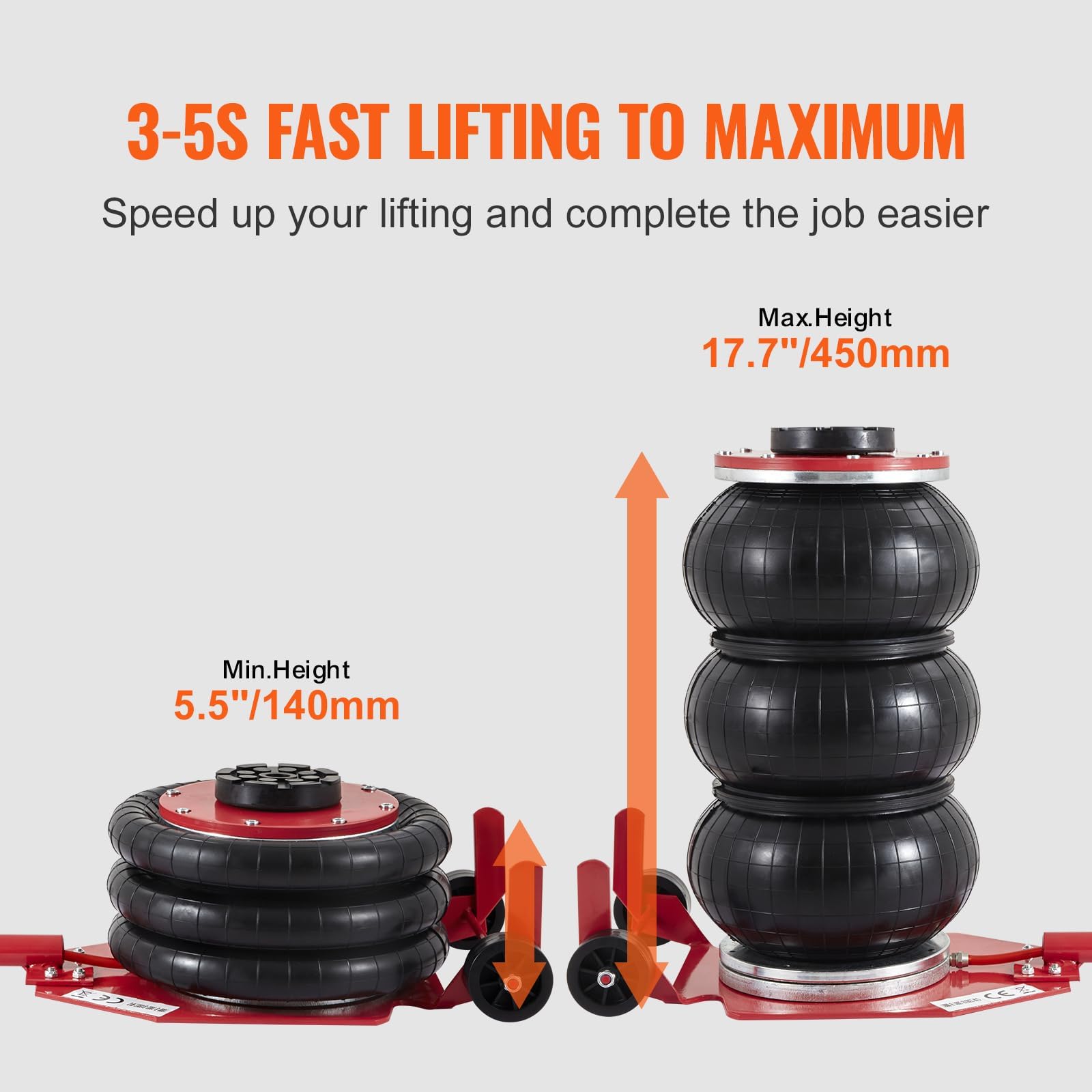 Garvee 3 Ton 6600LBS Triple Air Bag Jack, Up To 15.75" Lift, Long Handle