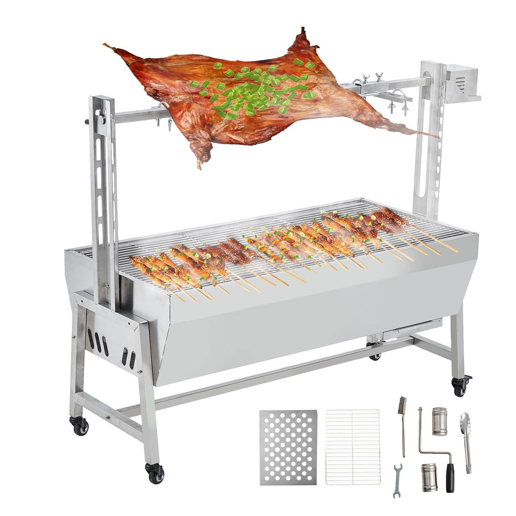 Garvee Stainless Steel Rotisserie Grill, 54in 132LB Capacity Electric BBQ Pig Lamb Rotisserie Roaster with 50W Motor, Charcoal Spit Roaster Grill for Outdoor Kitchen, Camping