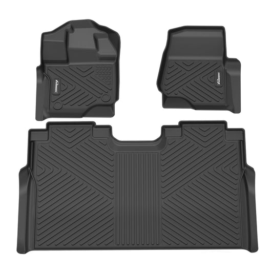 Garvee Custom Fit Floor Mats Compatible with 2015-2024 Ford F-150/ F150 Lightning Super Crew Cab, Black TPE All-Weather Car Floor Liners, Front & Rear Row Set