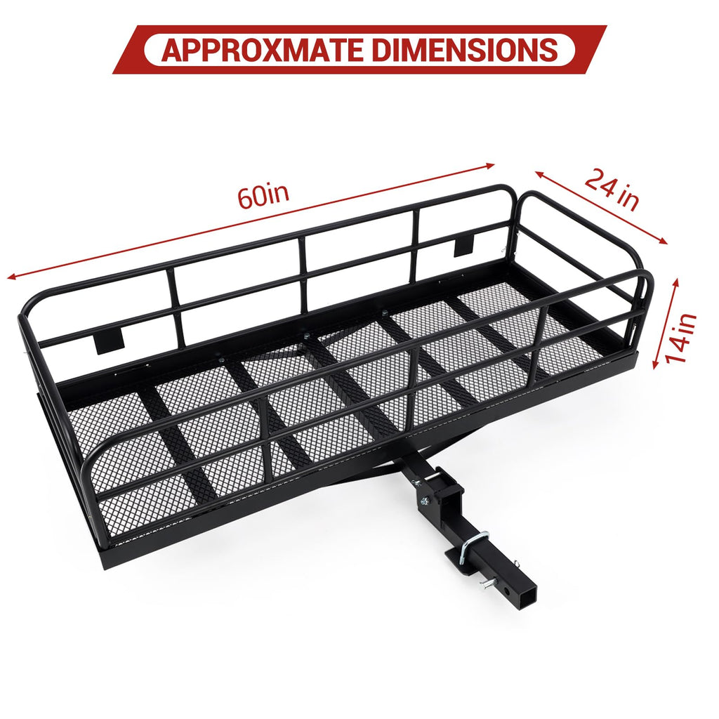 Garvee Hitch Mount Cargo Carrier Basket 60"x24"x14" Black Steel 500 Lbs Capacity for Cars and SUVs
