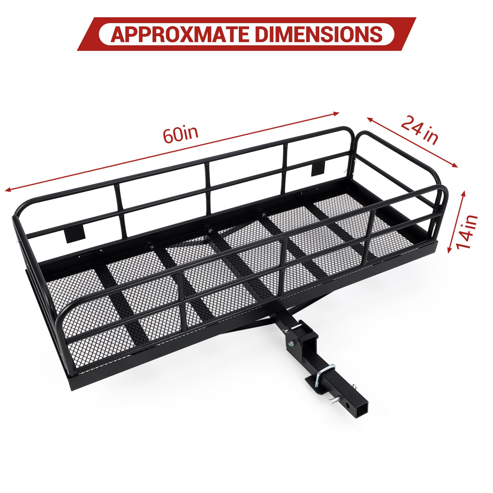 Garvee Hitch Mount Cargo Carrier Basket 60"x24"x14" Black Steel 500 Lbs Capacity for Cars and SUVs