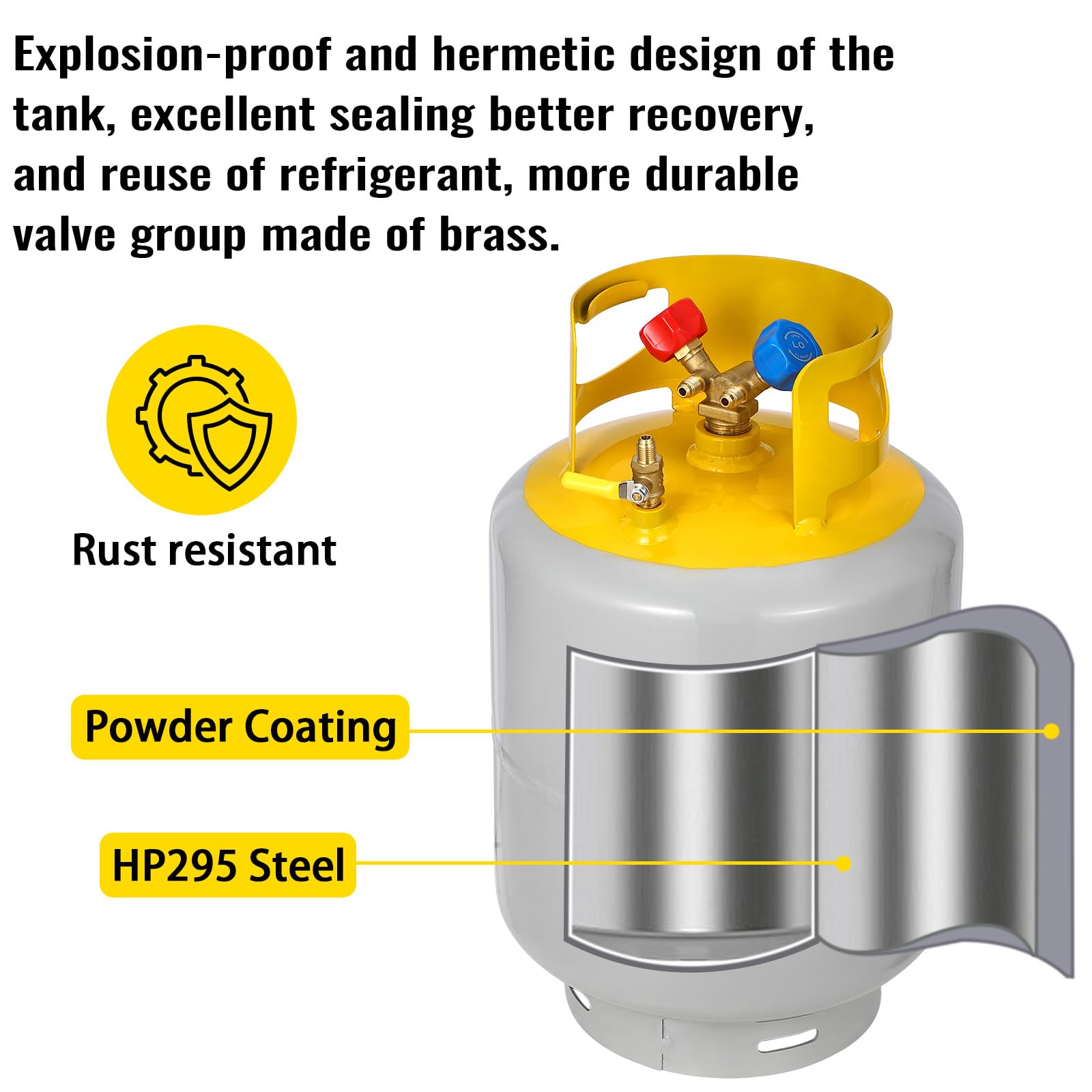 Garvee Refrigerant Recovery Cylinder Tank - Reusable, Dot Compliant, Y-Valve Liquid/Vapor, 50 Lb Pound
