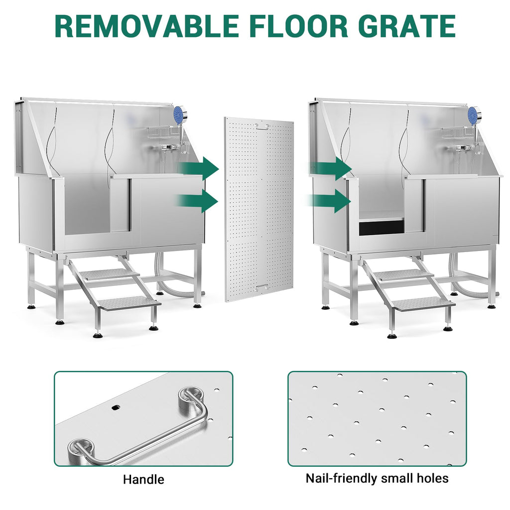 Garvee 50" Dog Grooming Tub 304 Stainless Steel Professional Dog Bathing Station with Steps Faucet & Accessories, Dog Bathtub for Large, Medium, Small Pets, Dog Washing Station for Home(Left Door)