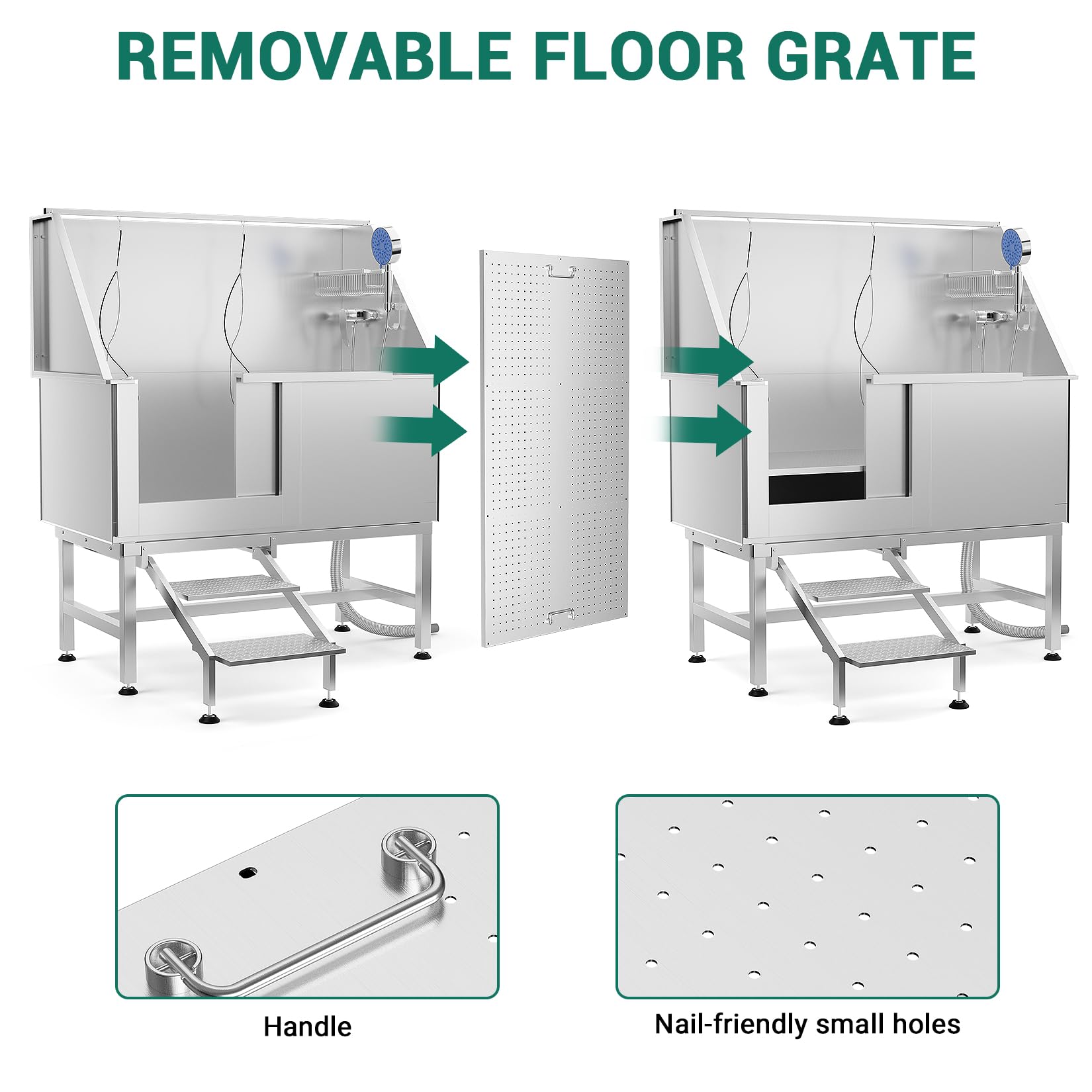 Garvee 50" Dog Grooming Tub 304 Stainless Steel Professional Dog Bathing Station with Steps Faucet & Accessories, Dog Bathtub for Large, Medium, Small Pets, Dog Washing Station for Home(Left Door)