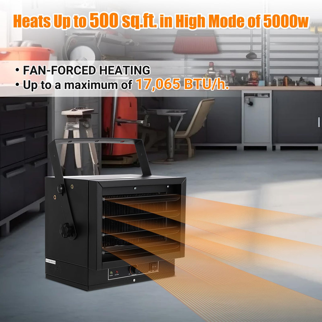 Garvee Electric Garage Heater 5000 Watt Hard Wired Ceiling Mount Fan-Forced Overheat Protection Workshop 240 Volt